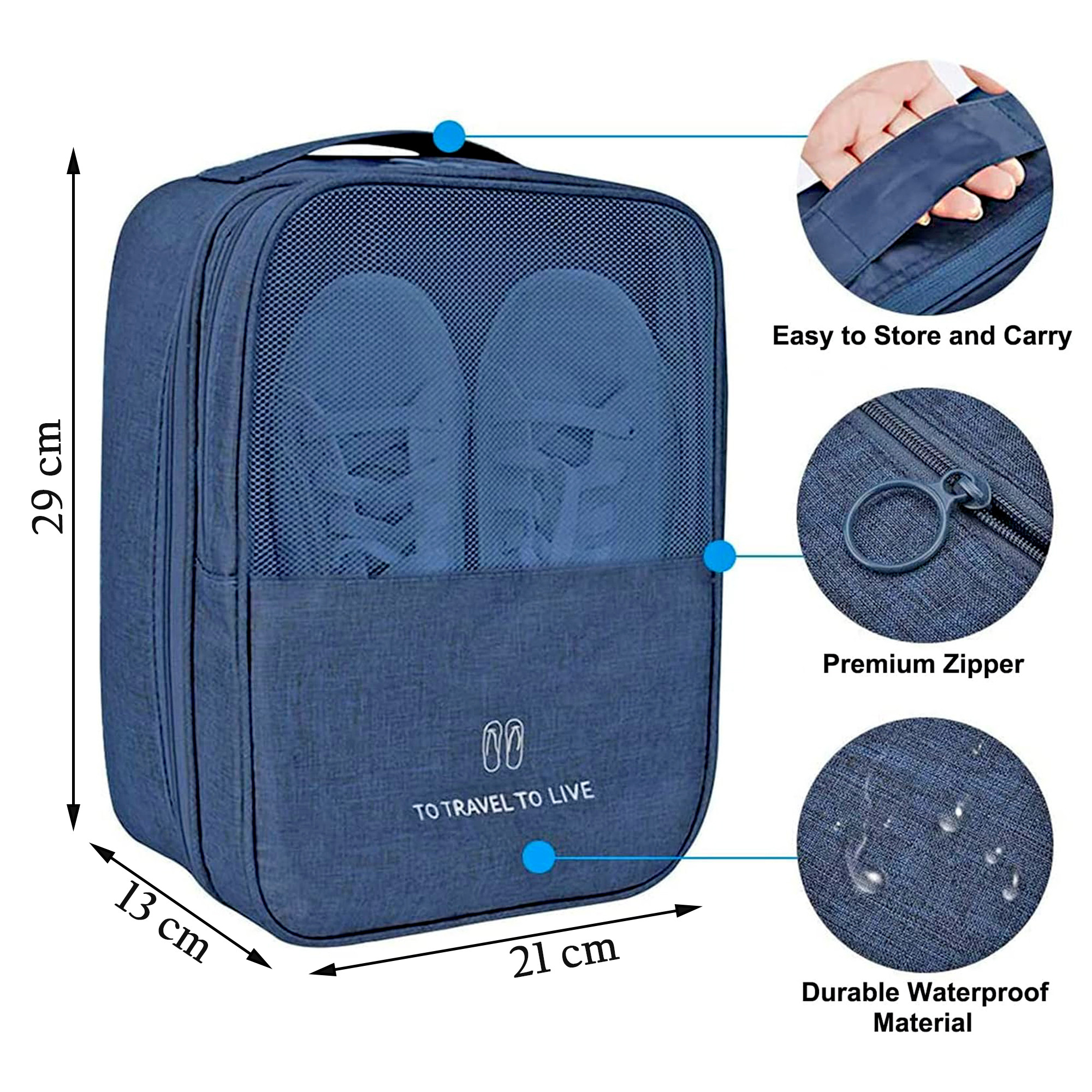 Kuber Industries Waterproof  Anti-Wrinkle Shoe Bags for Travelling with 3 Layers  Durable Shoe Pouch for Travel  Shoe Organizer for Hassle-Free Travel Shoe Bags  YJ-29-NBLU  Navy Blue