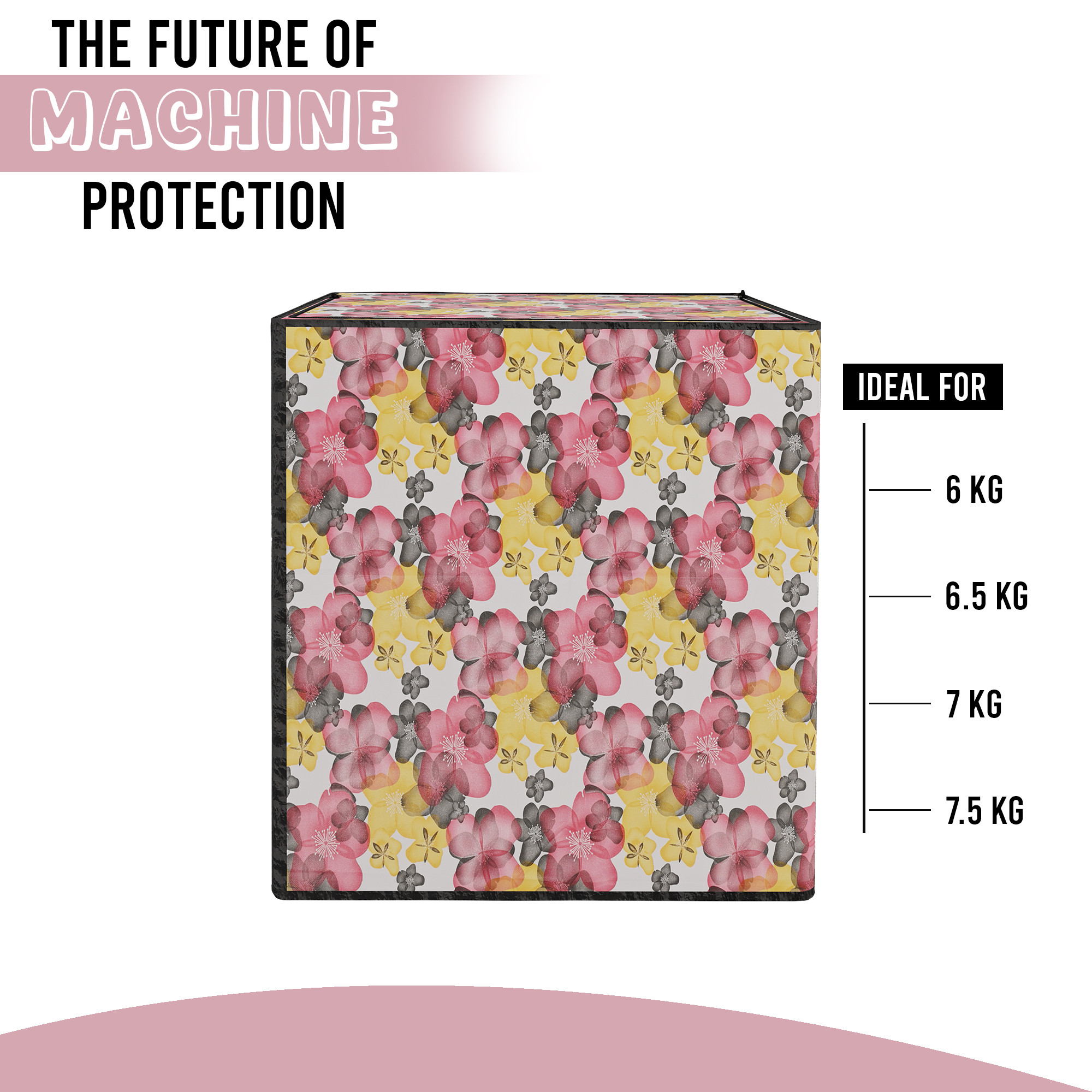 Kuber Industries Waterproof  Dustproof Semi-Automatic Washing Machine Cover 6 kg65 kg7 kg75 kg with Zip  Top Load Machine Cover With Cuts For Wire  Pipe  White Red Multi Flower