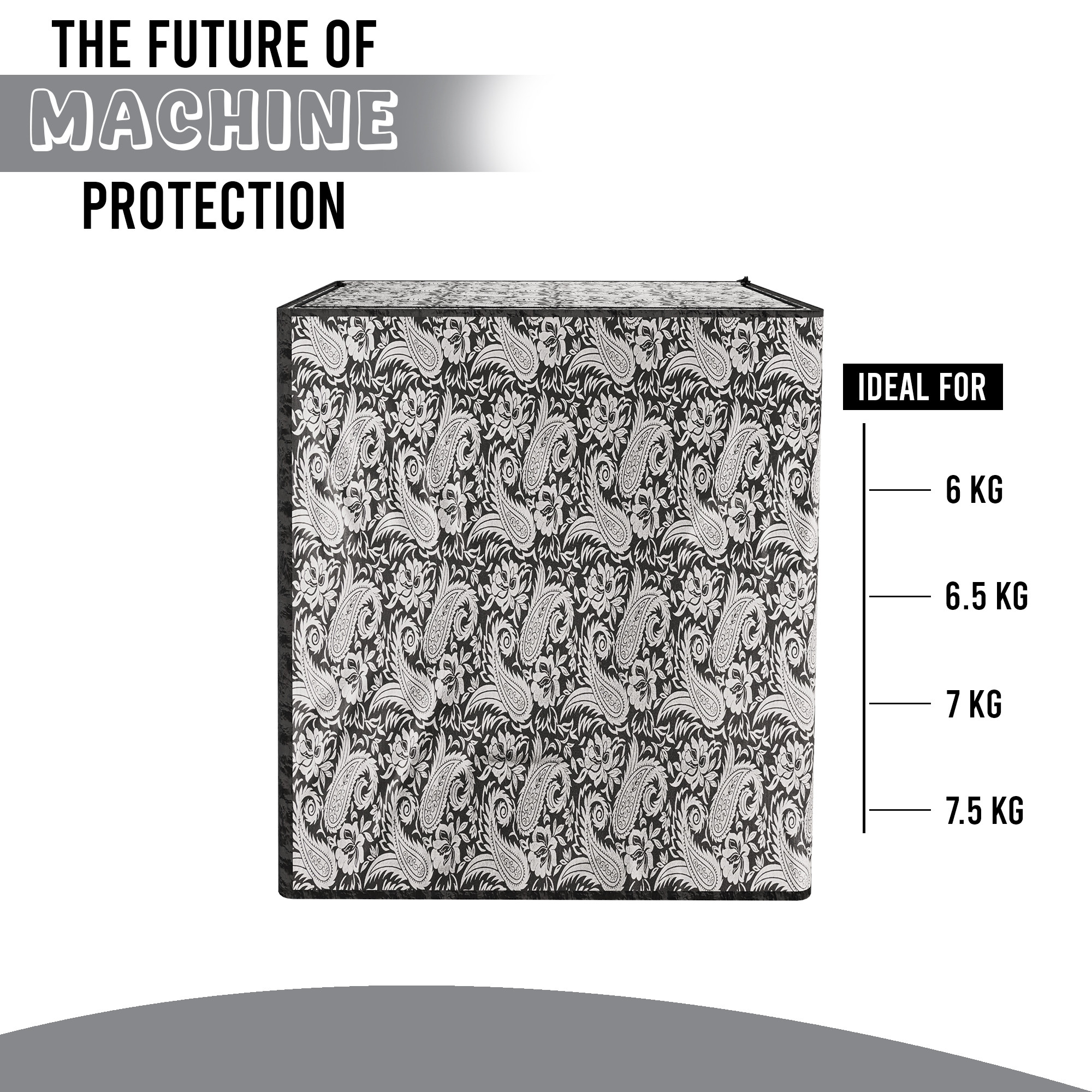 Kuber Industries Waterproof  Dustproof Semi-Automatic Washing Machine Cover 6 kg65 kg7 kg75 kg with Zip  Top Load Machine Cover With Cuts For Wires  Pipes  Black Silver Carry