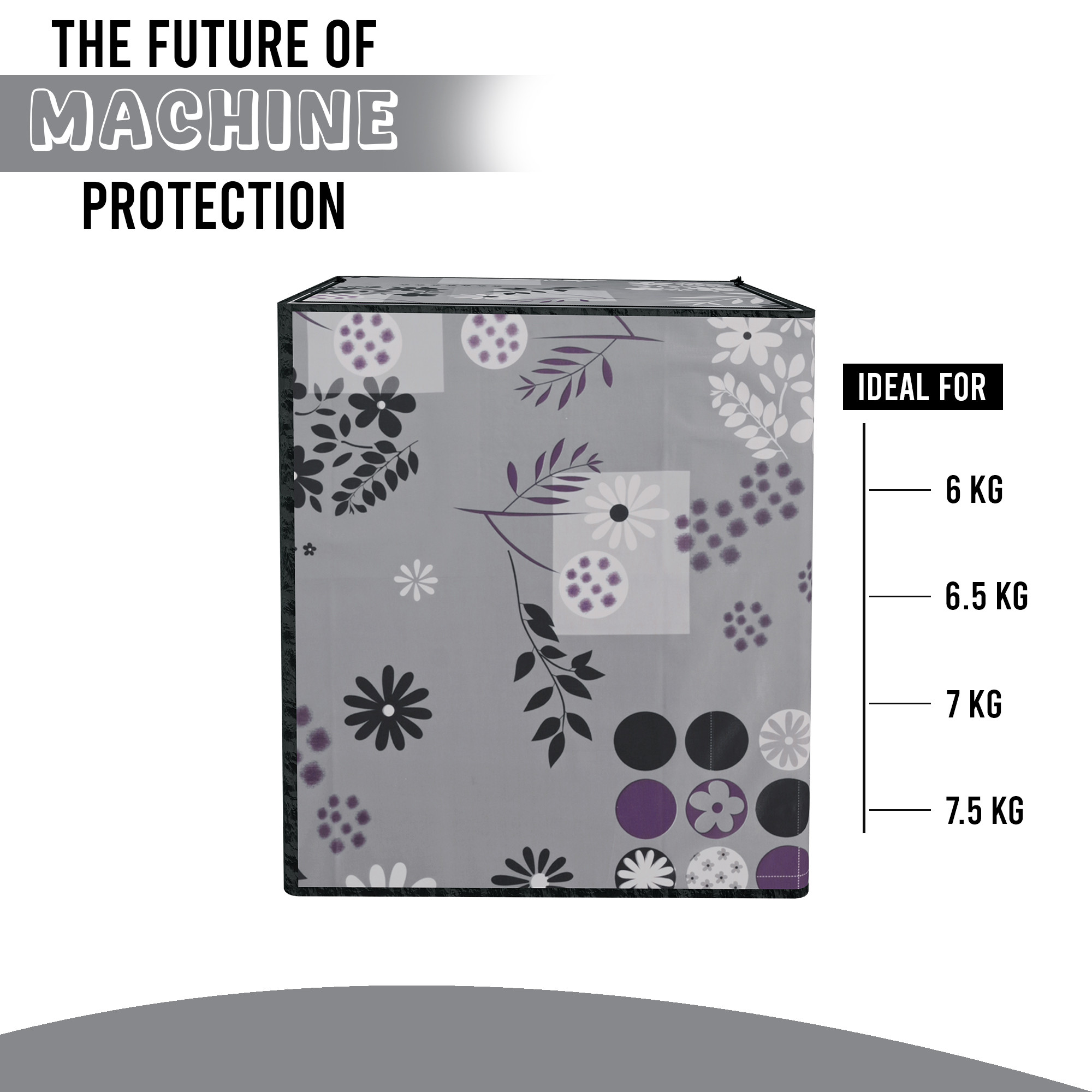 Kuber Industries Waterproof  Dustproof Semi-Automatic Washing Machine Cover 6 kg65 kg7 kg75 kg with Zip  Top Load Machine Cover With Cuts For Wires  Pipes  Grey Flower Circle
