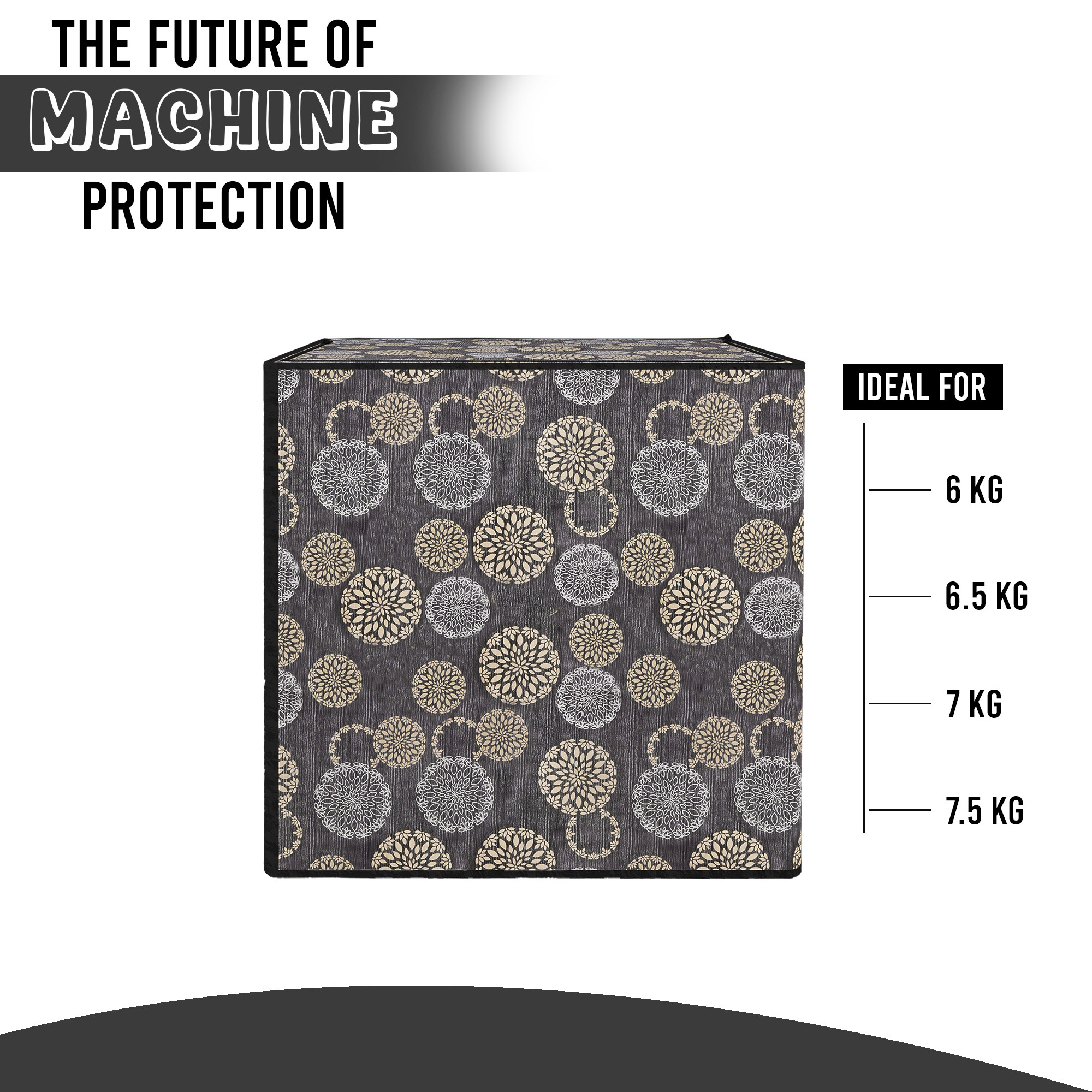 Kuber Industries Waterproof  Dustproof Semi-Automatic Washing Machine Cover 6 kg65 kg7 kg75 kg with Zip  Top Load Machine Cover With Cuts For Wires  Pipes  Black Golden Gola