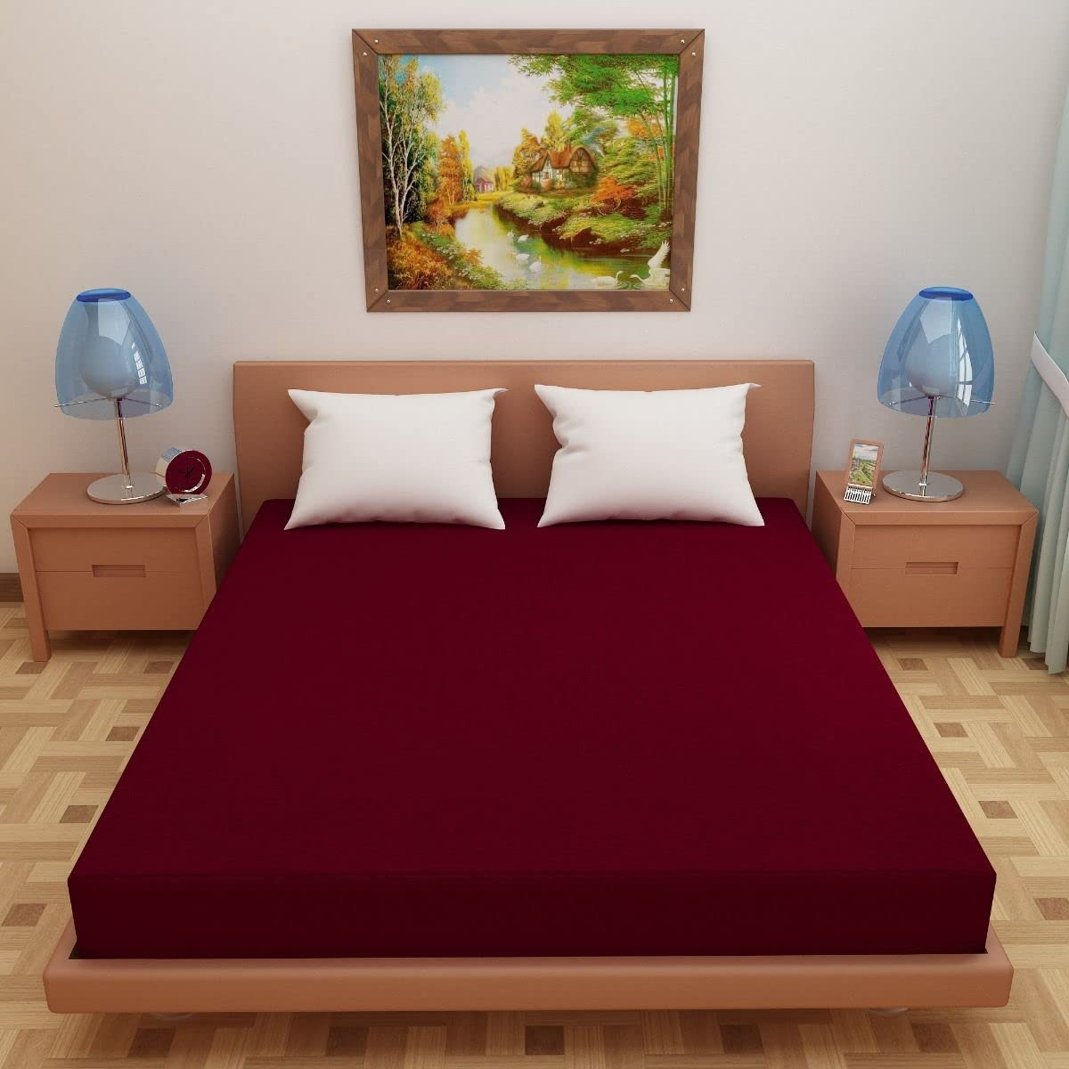 Kuber Industries Waterproof Double Bed Mattress Cover|Breathable Terry Cotton Surface & Elastic Fitted Mattress Protector,6 x 6.5 Ft. (Maroon)