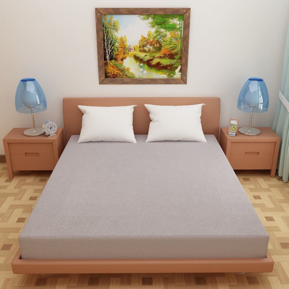 Kuber Industries Waterproof Double Bed Mattress Cover|Breathable Terry Cotton Surface & Elastic Fitted Mattress Protector,6 x 6.5 Ft. (Gray)