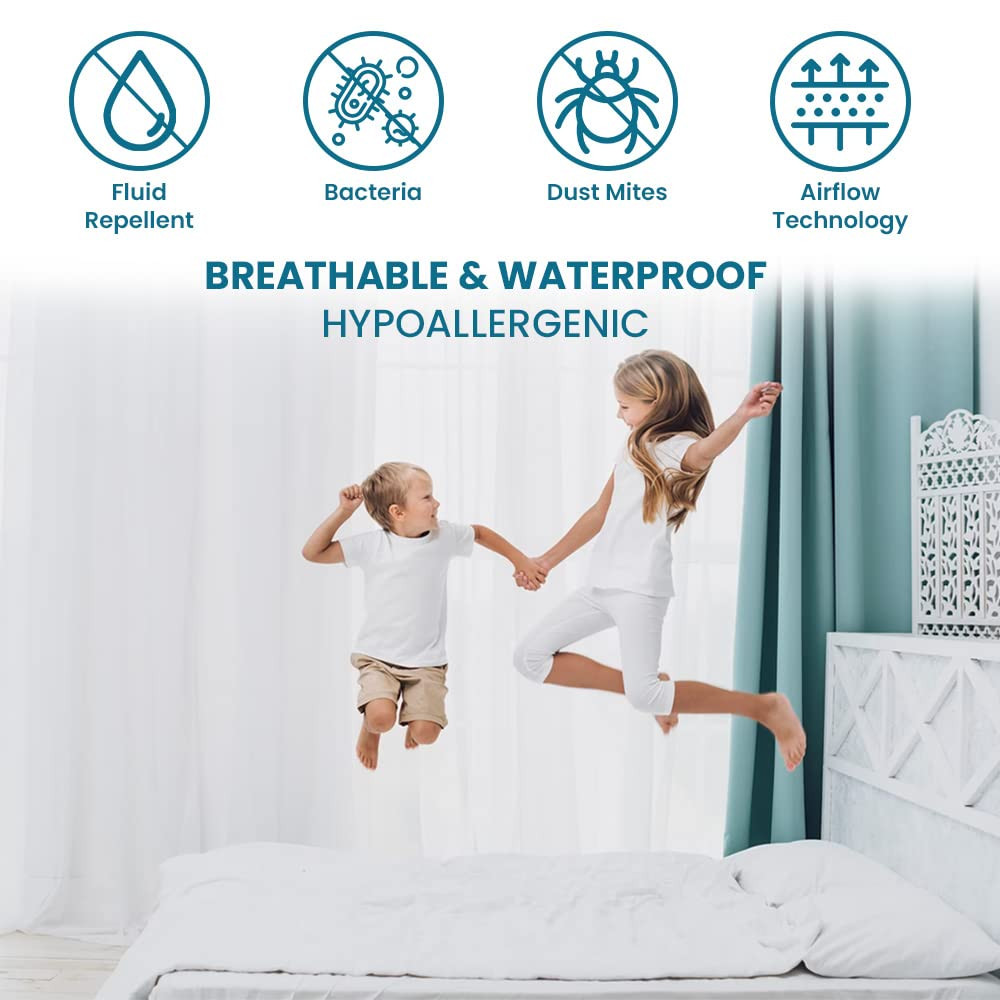 Kuber Industries Waterproof Double Bed Mattress Cover|Breathable Terry Cotton Surface & Elastic Fitted Mattress Protector,6 x 6.5 Ft. (Gray)