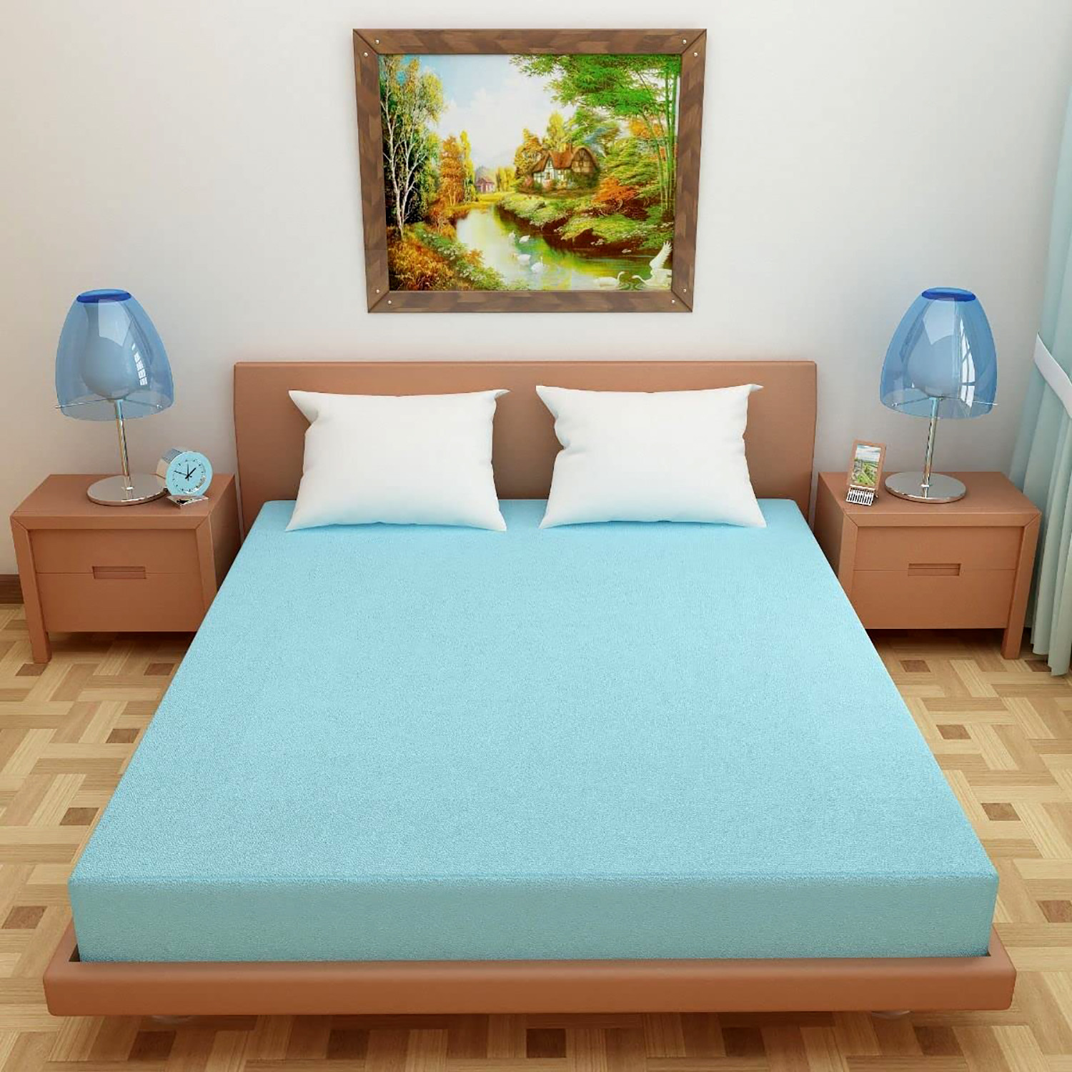 Kuber Industries Waterproof Double Bed Mattress Cover|Breathable Terry Cotton Surface & Elastic Fitted Mattress Protector,6 x 6.5 Ft. (Sky Blue)