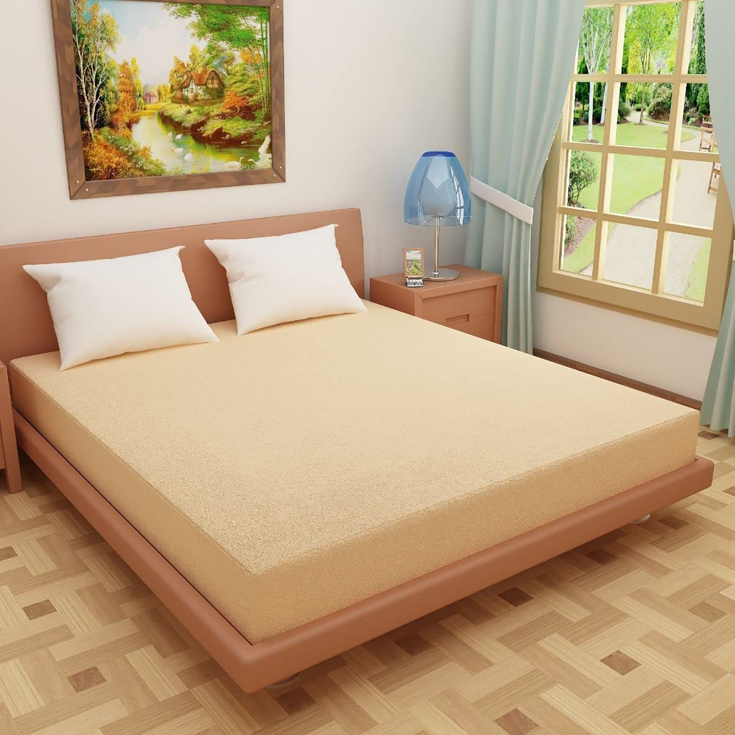 Kuber Industries Waterproof Double Bed Mattress Cover|Breathable Terry Cotton Surface & Elastic Fitted Mattress Protector,6 x 6.5 Ft. (Beige)