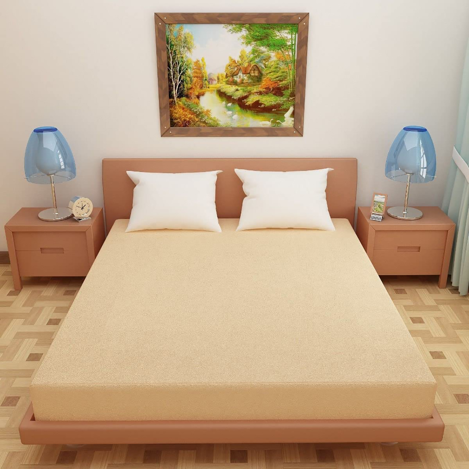 Kuber Industries Waterproof Double Bed Mattress Cover|Breathable Terry Cotton Surface & Elastic Fitted Mattress Protector,6 x 6.5 Ft. (Beige)