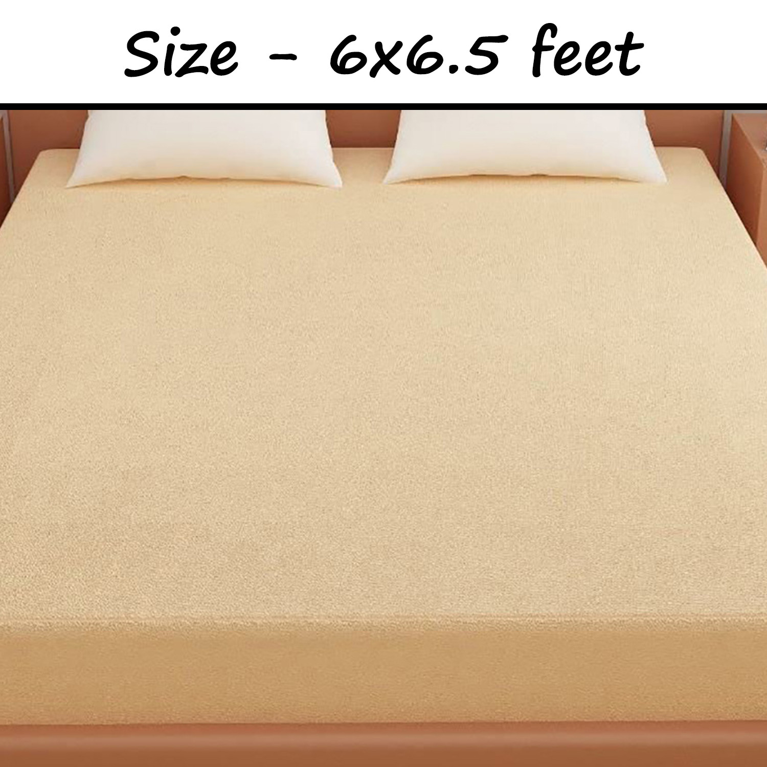 Kuber Industries Waterproof Double Bed Mattress Cover|Breathable Terry Cotton Surface & Elastic Fitted Mattress Protector,6 x 6.5 Ft. (Beige)