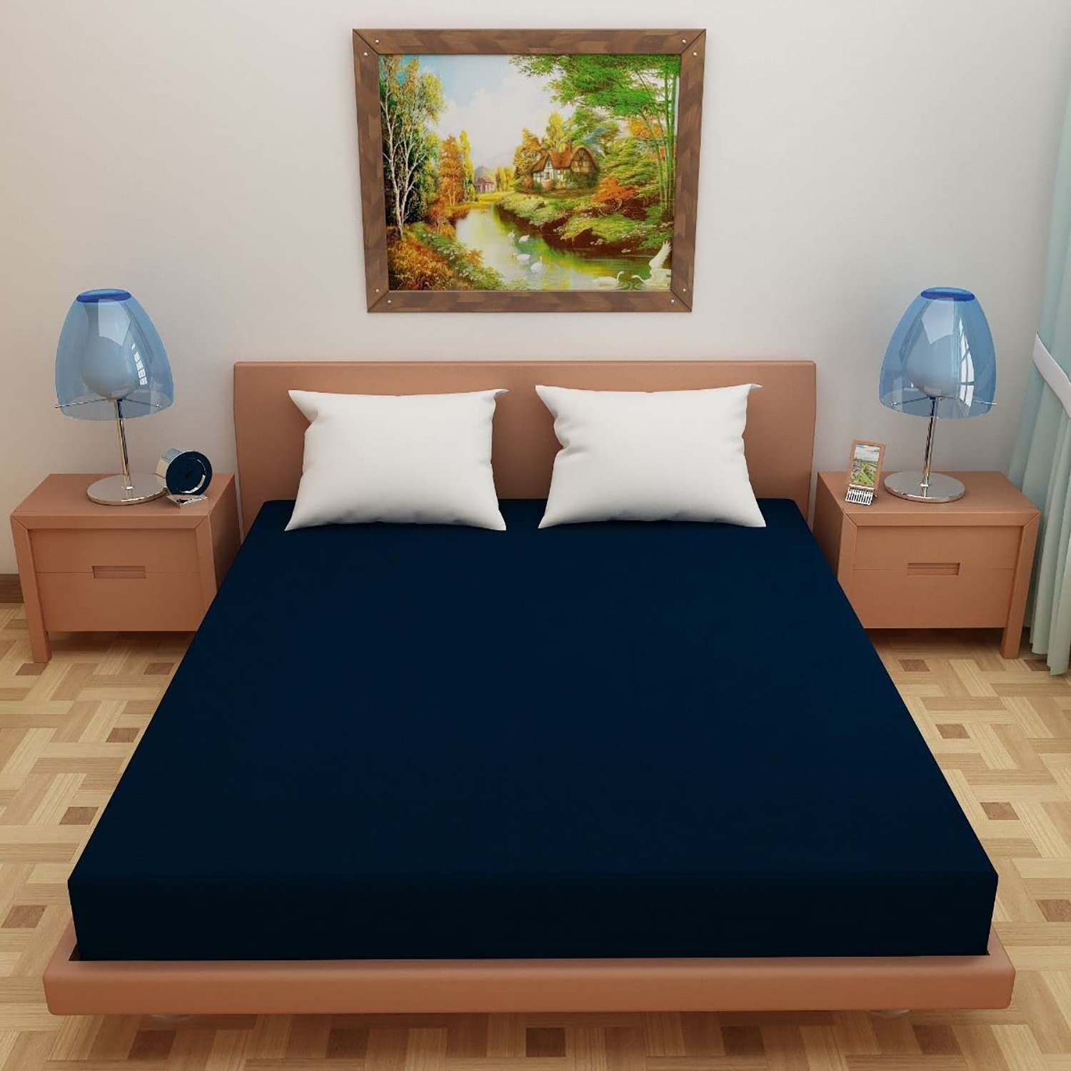 Kuber Industries Waterproof Double Bed Mattress Cover|Breathable Terry Cotton Surface & Elastic Fitted Mattress Protector,6 x 6.5 Ft. (Dark Blue)