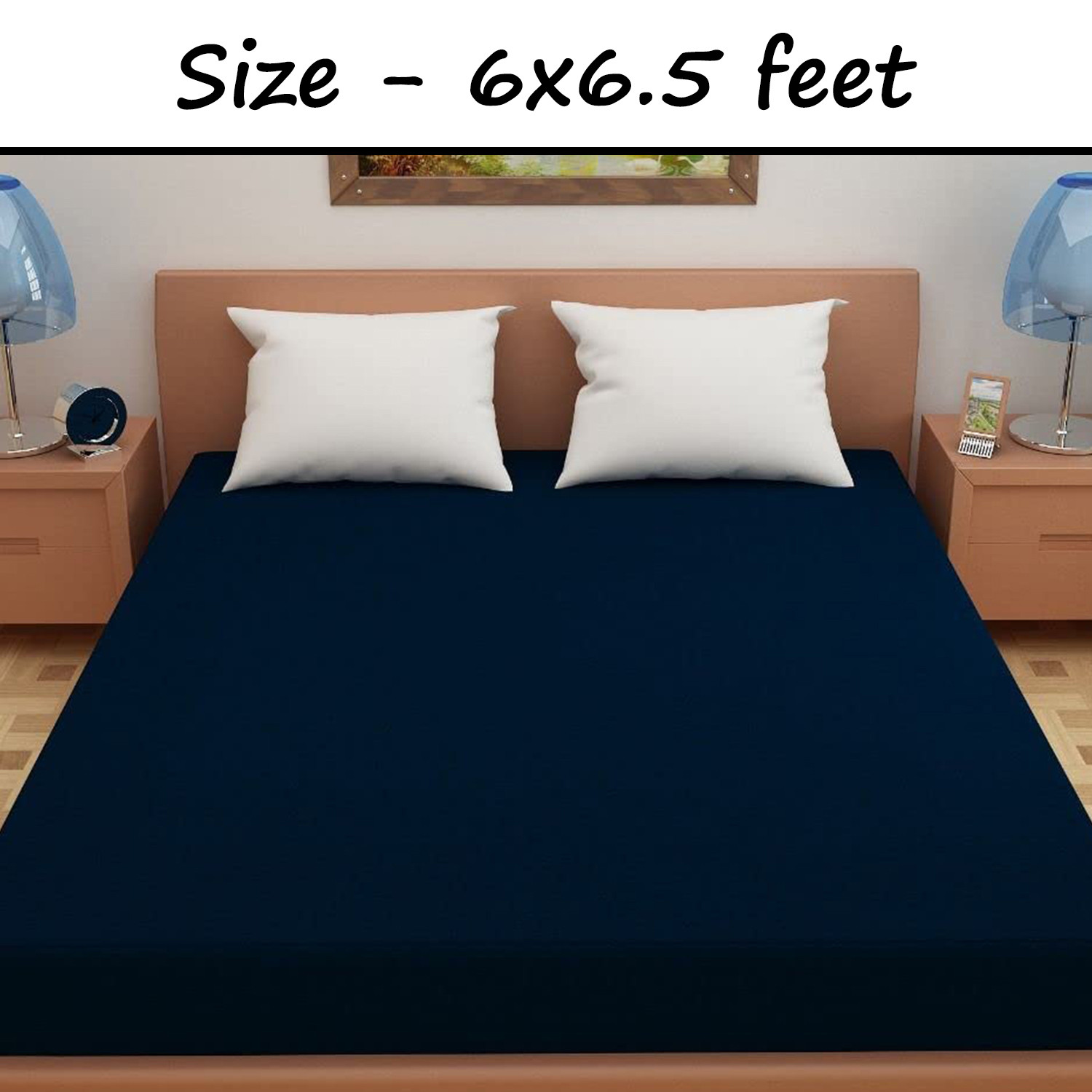 Kuber Industries Waterproof Double Bed Mattress Cover|Breathable Terry Cotton Surface & Elastic Fitted Mattress Protector,6 x 6.5 Ft. (Dark Blue)