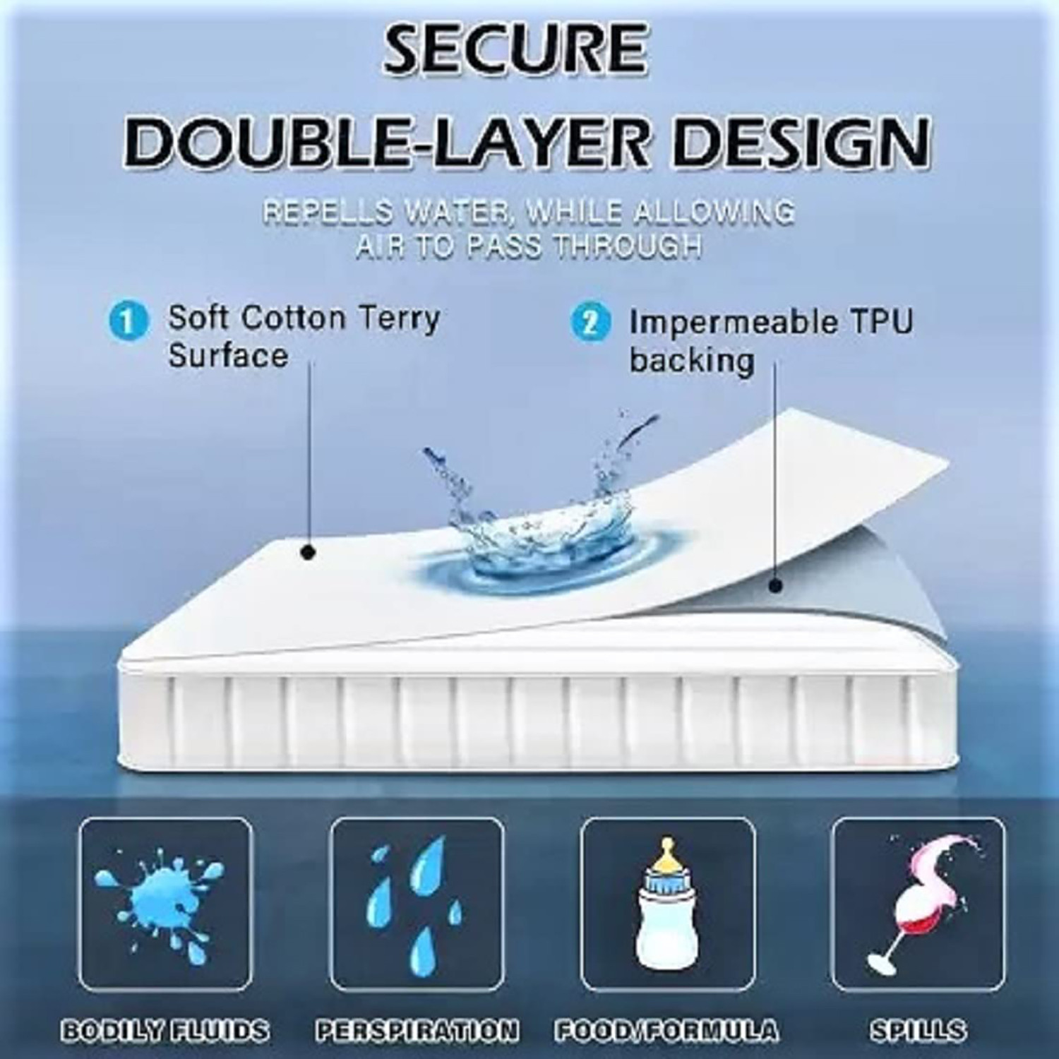 Kuber Industries Waterproof Double Bed Mattress Cover|Breathable Terry Cotton Surface & Elastic Fitted Mattress Protector,6 x 6.5 Ft. (White)