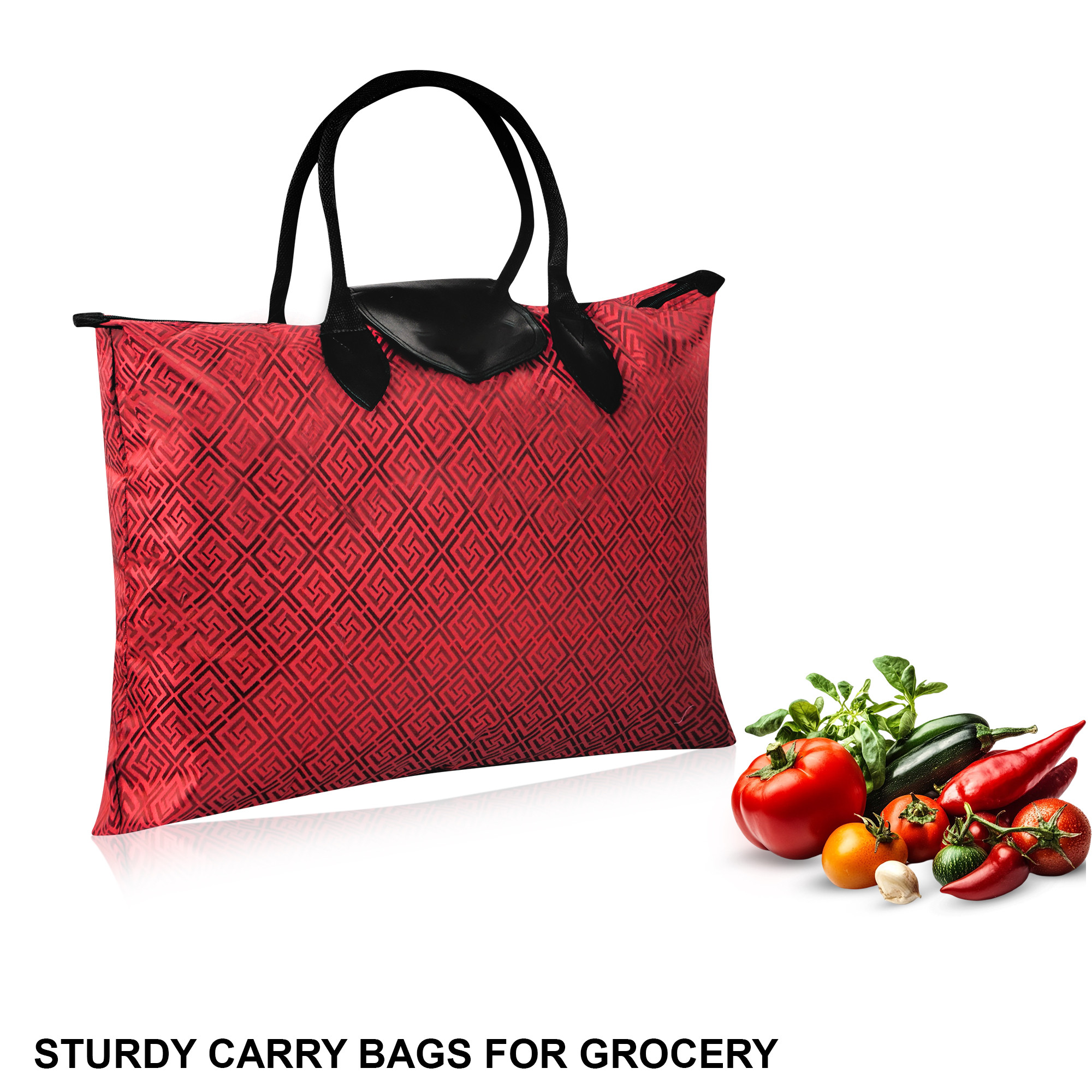 Kuber Industries Waterproof Foldable Shopping Handbag  Reusable Grocery Bag  Multipurpose Storage Organizer Tote  Travel Bag For Men  Women  Maroon