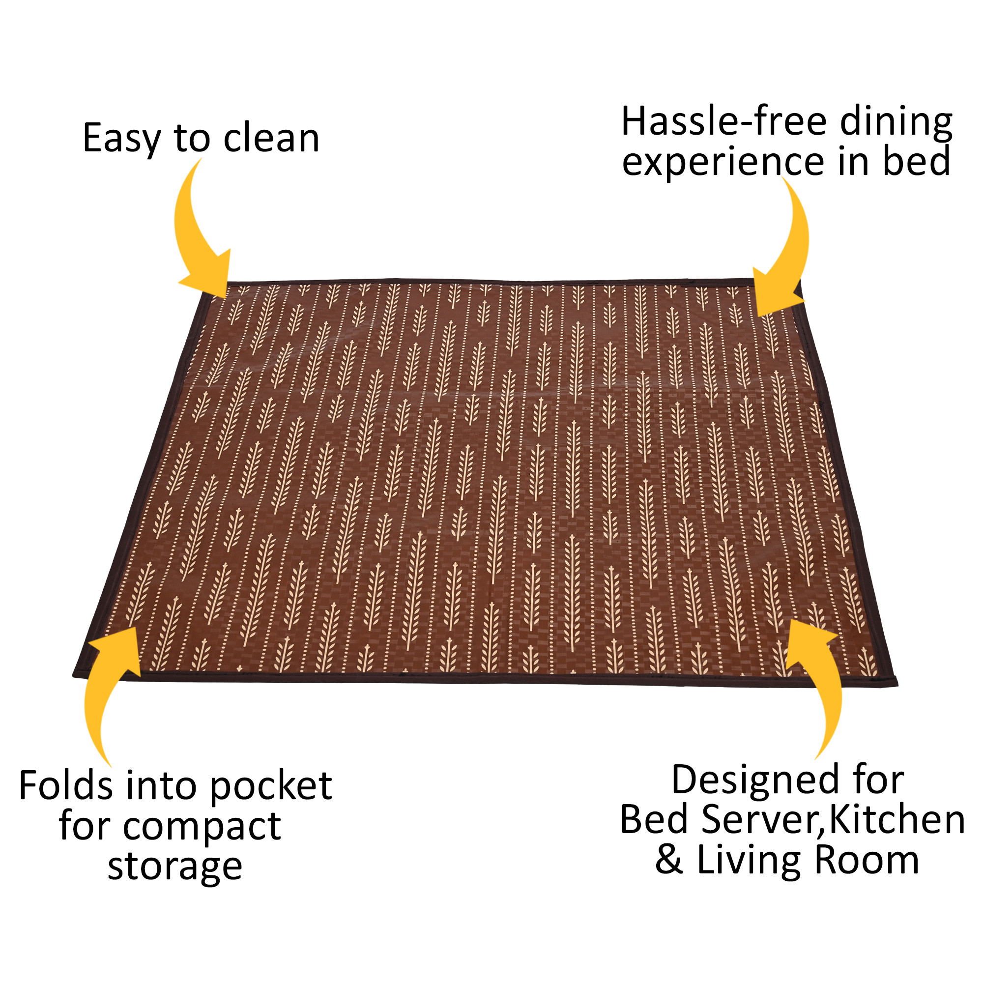 Kuber Industries Waterproof Food Mat for Bed  Reversible Dastarkhan for Food  Bed Server for Home Kitchen  Living Room  Leaf  Circle Print - Brown  Beige