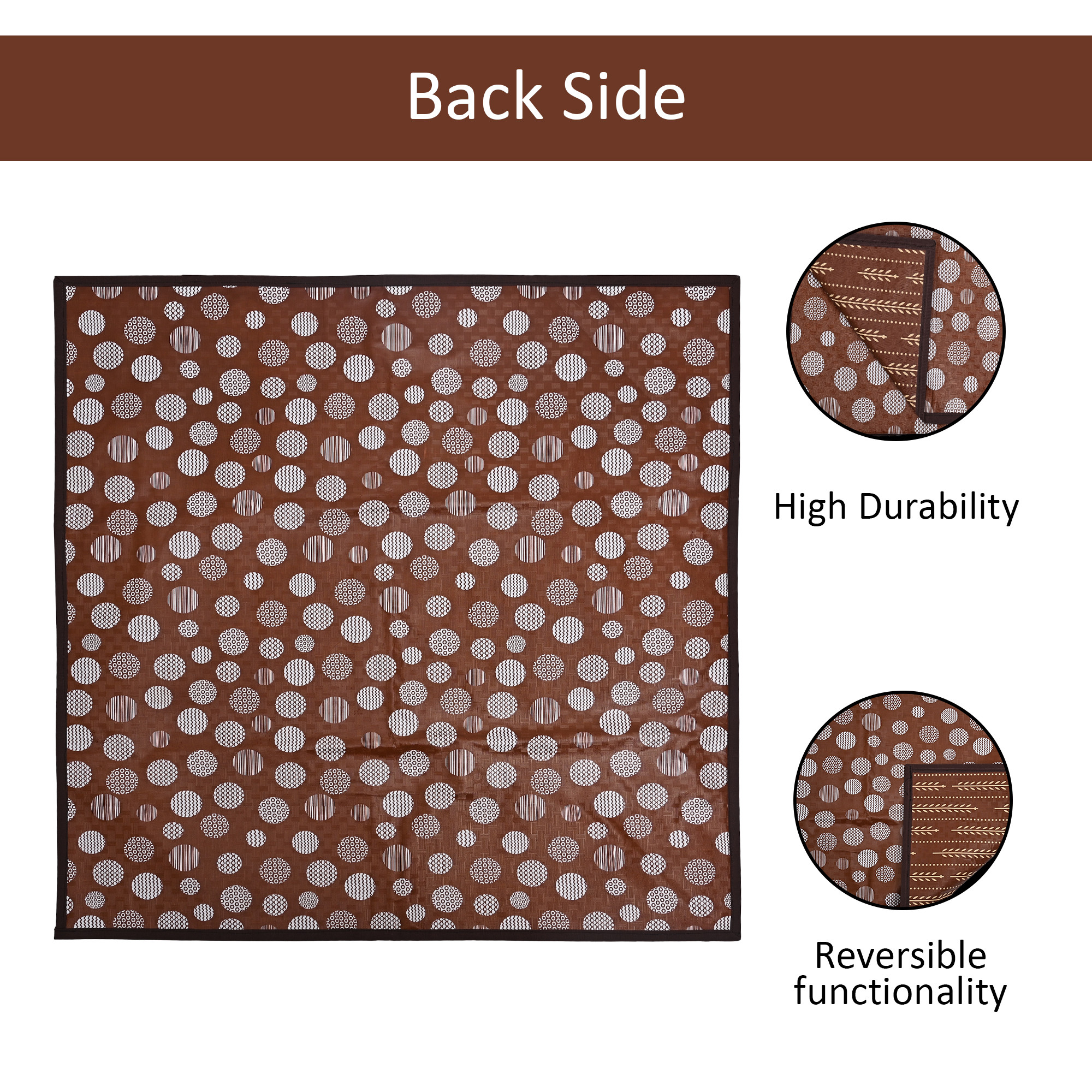 Kuber Industries Waterproof Food Mat for Bed  Reversible Dastarkhan for Food  Bed Server for Home Kitchen  Living Room  Leaf  Circle Print - Brown  Beige