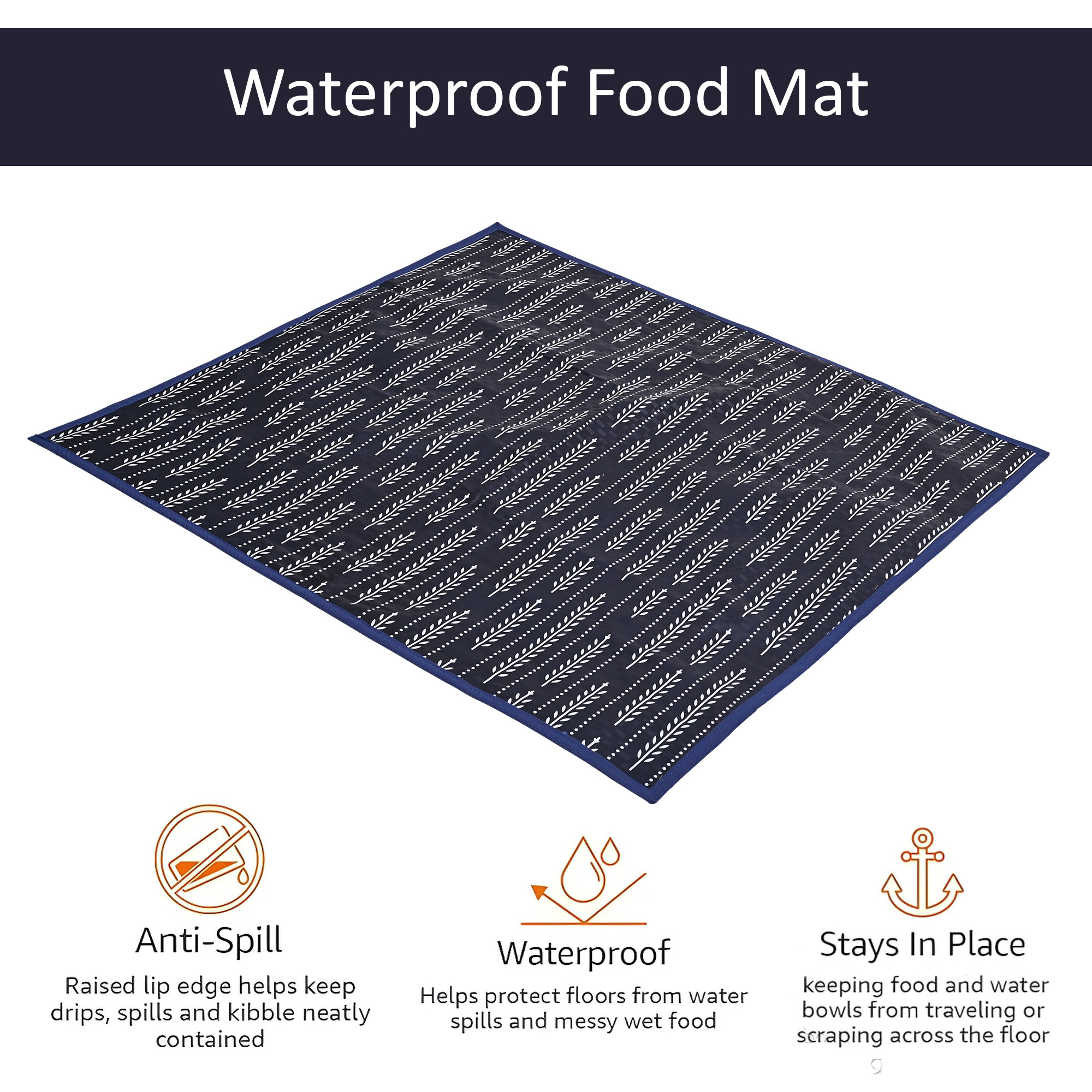 Kuber Industries Waterproof Food Mat for Bed  Reversible Dastarkhan for Food  Bed Server for Home Kitchen  Living Room  Leaf  Circle Print - Navy Blue  White