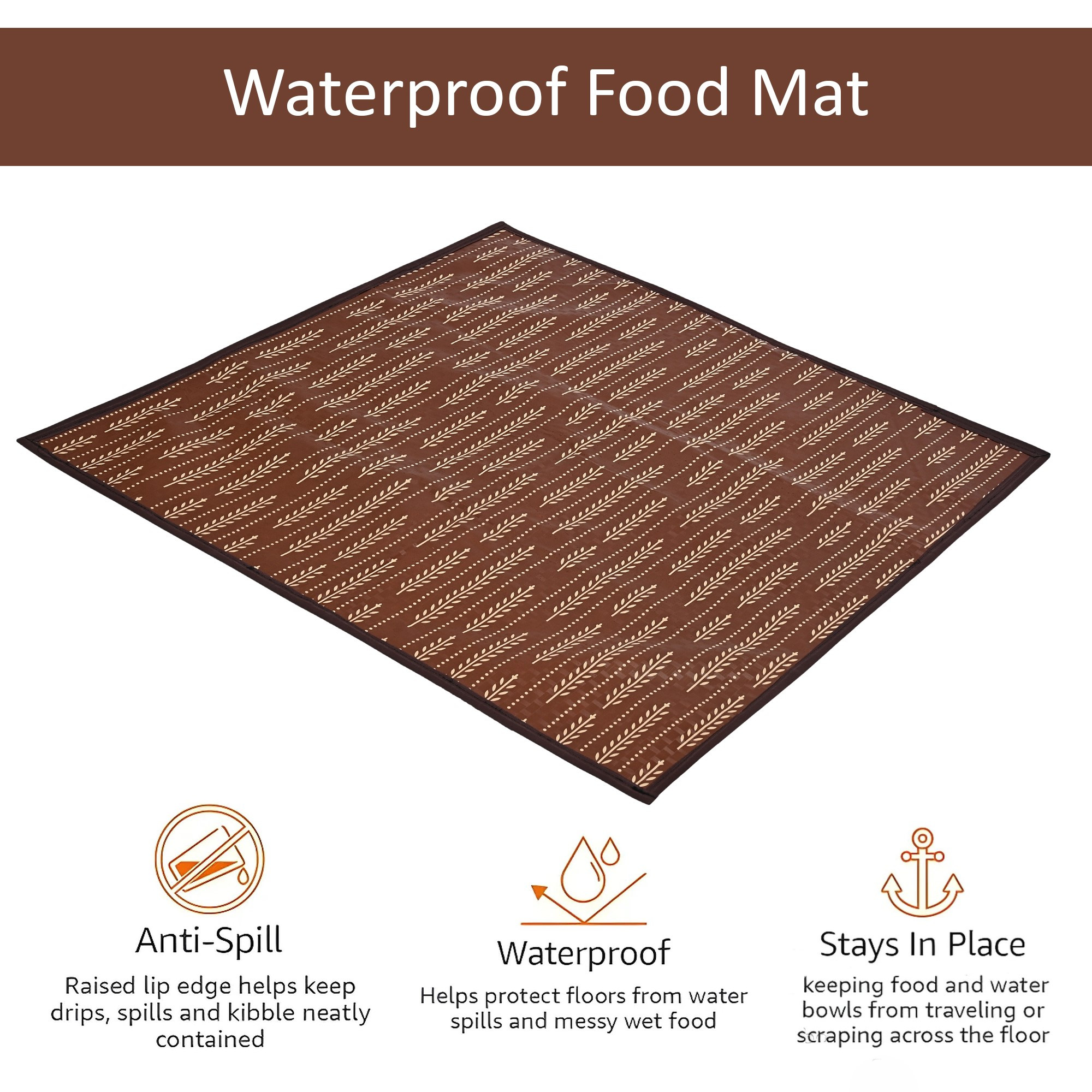 Kuber Industries Waterproof Food Mat for Bed  Reversible Dastarkhan for Food  Bed Server for Home Kitchen  Living Room  Leaf  Circle Print - Brown  Beige