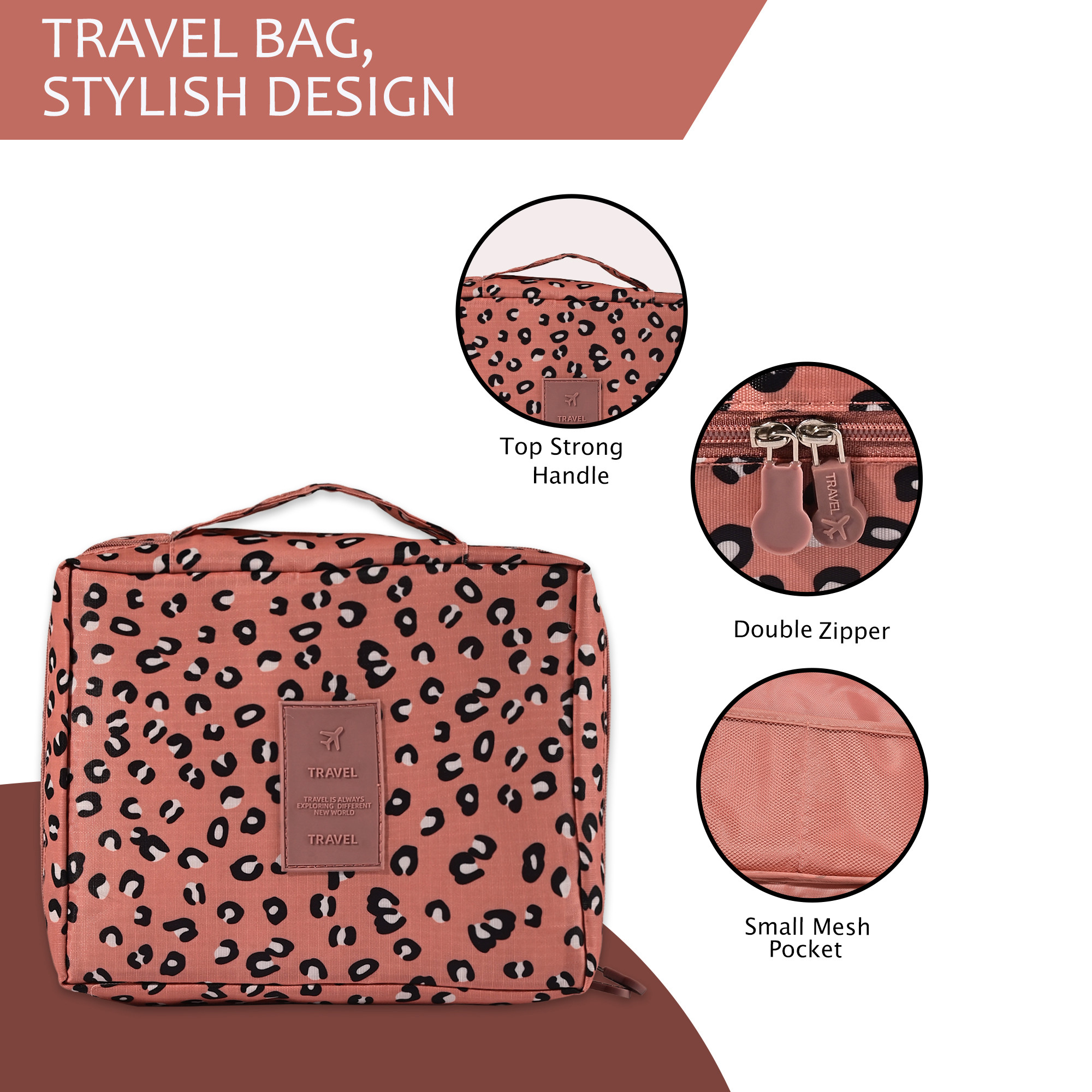 Kuber Industries Waterproof Multi-Compartment Toiletry Pouch for Men  Women with Zip  Handle  Cosmetic Bags for Women  Travel Kit for Men  YJ-16-PNK  Pink