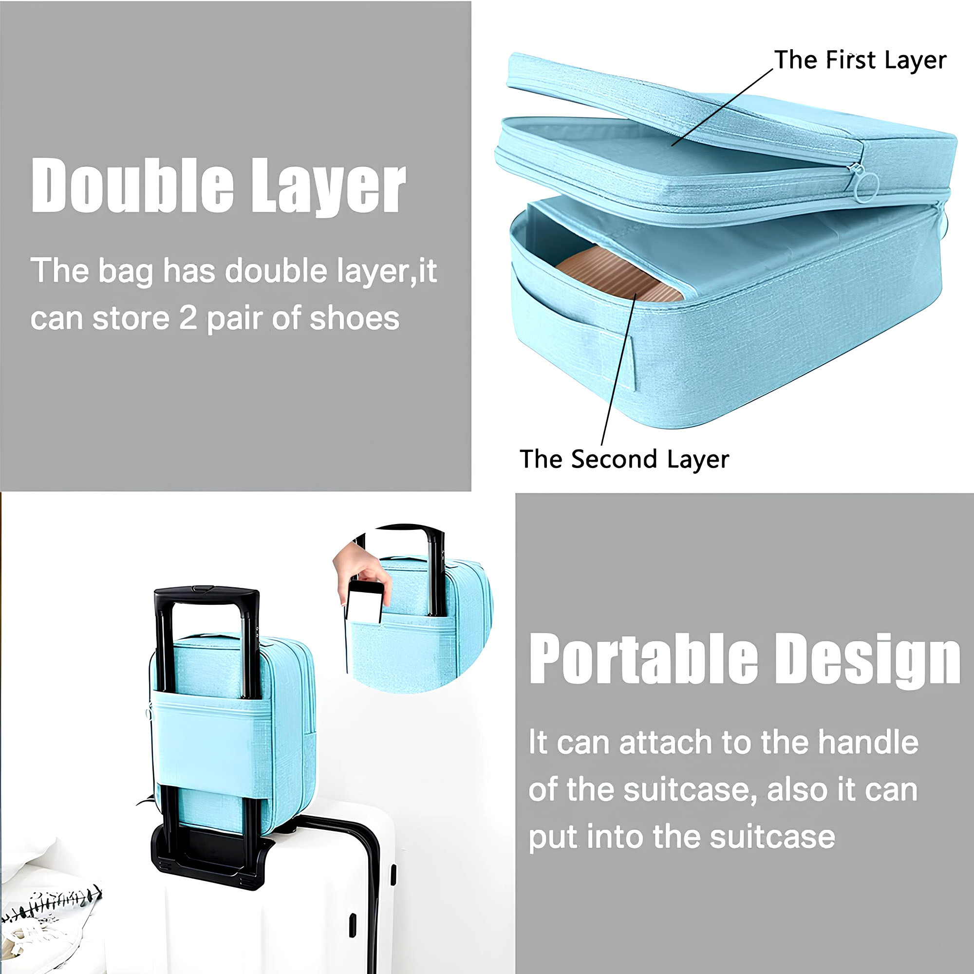 Kuber Industries Waterproof Shoe Bags for Travelling with 3 Layers  Anti Wrinkle  Durable Shoe Pouch for Travel  Shoe Organizer for Hassle-Free Travel Shoe Bags  YJ-29-BLU  Blue