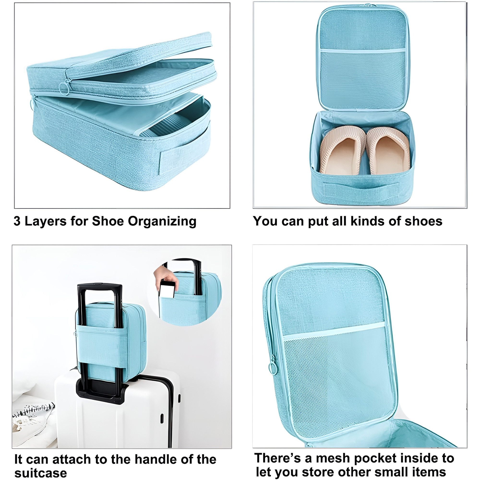 Kuber Industries Waterproof Shoe Bags for Travelling with 3 Layers  Anti Wrinkle  Durable Shoe Pouch for Travel  Shoe Organizer for Hassle-Free Travel Shoe Bags  YJ-29-BLU  Blue