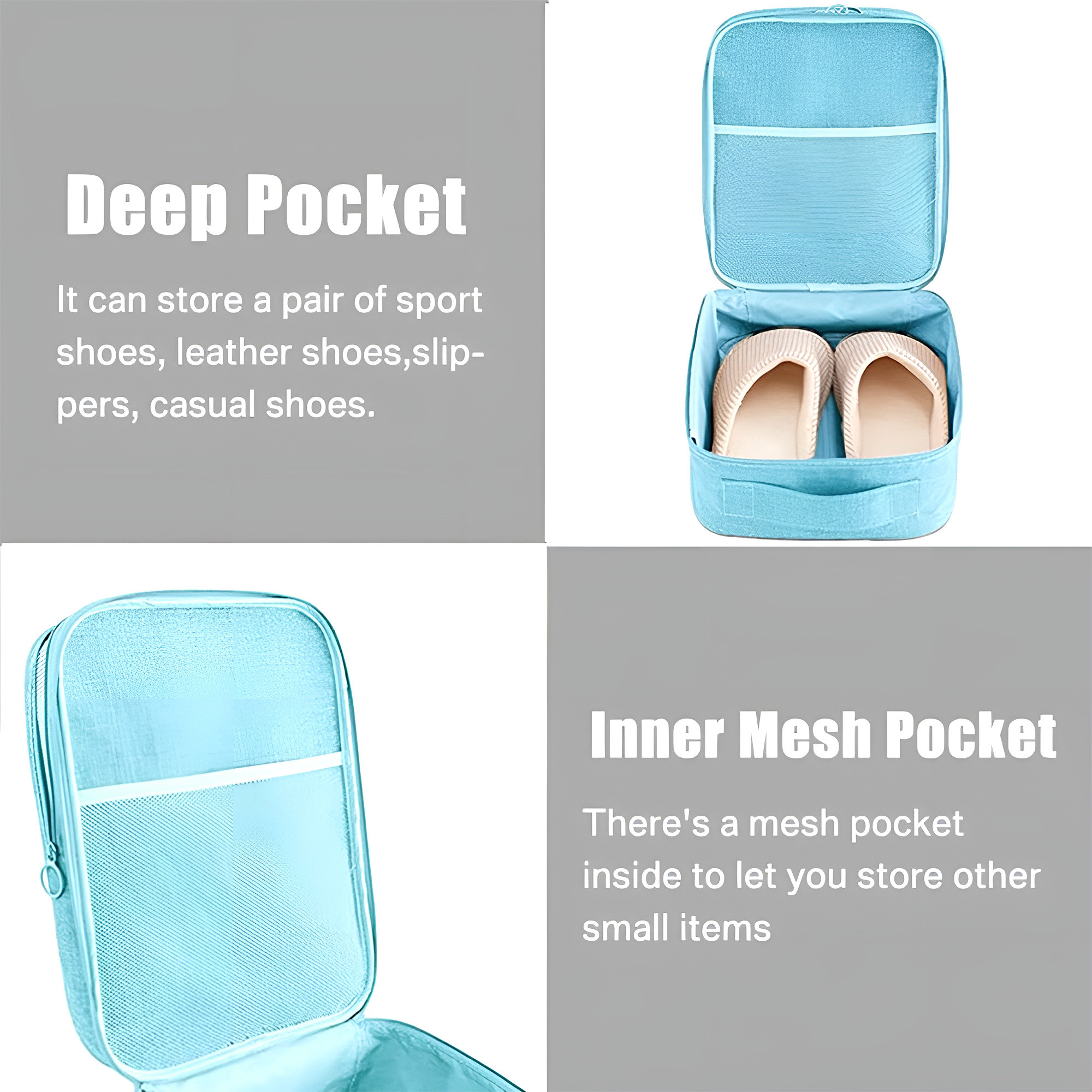 Kuber Industries Waterproof Shoe Bags for Travelling with 3 Layers  Anti Wrinkle  Durable Shoe Pouch for Travel  Shoe Organizer for Hassle-Free Travel Shoe Bags  YJ-29-BLU  Blue