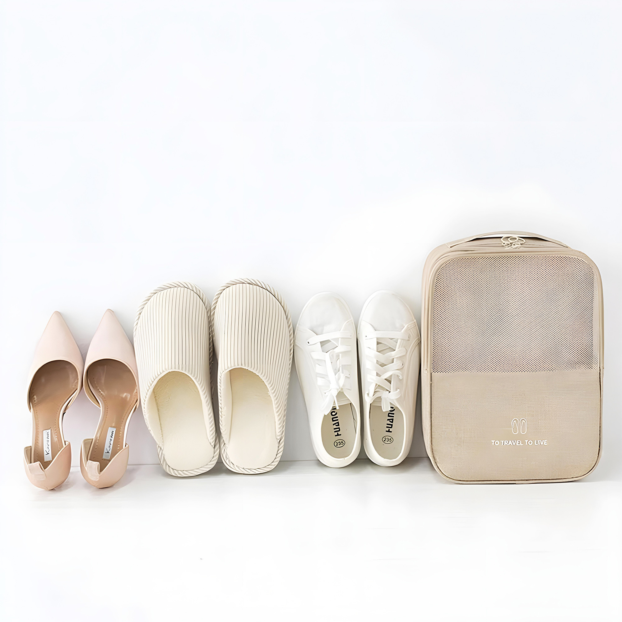 Kuber Industries Waterproof Shoe Bags for Travelling with 3 Layers  Anti Wrinkle  Durable Shoe Pouch for Travel  Shoe Organizer for Hassle-Free Travel Shoe Bags  YJ-29-KH  Khaki