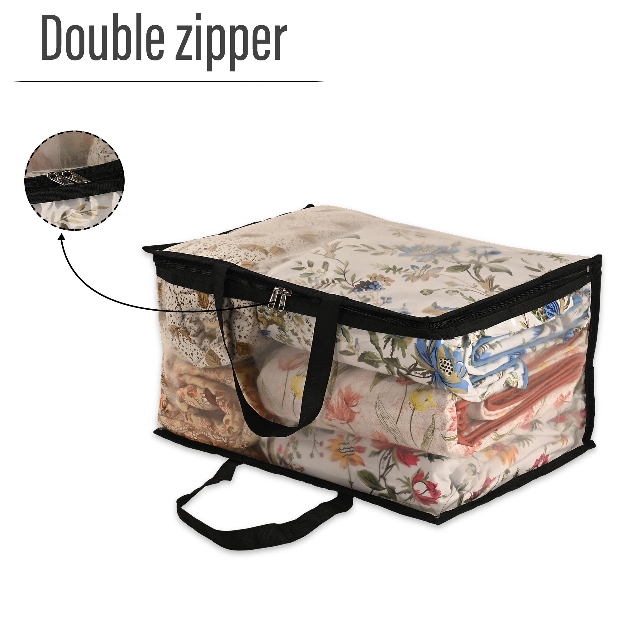 Kuber Industries Waterproof Storage Bag  Multipurpose Bag for Toys Clothes Blankets Bedsheets  Zipper  Handle  Transparent Wardrobe Organizer  Black