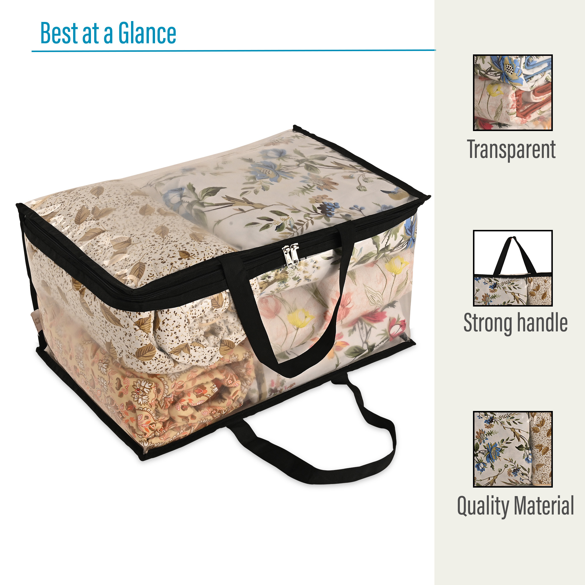 Kuber Industries Waterproof Storage Bag  Multipurpose Bag for Toys Clothes Blankets Bedsheets  Zipper  Handle  Transparent Wardrobe Organizer  Black
