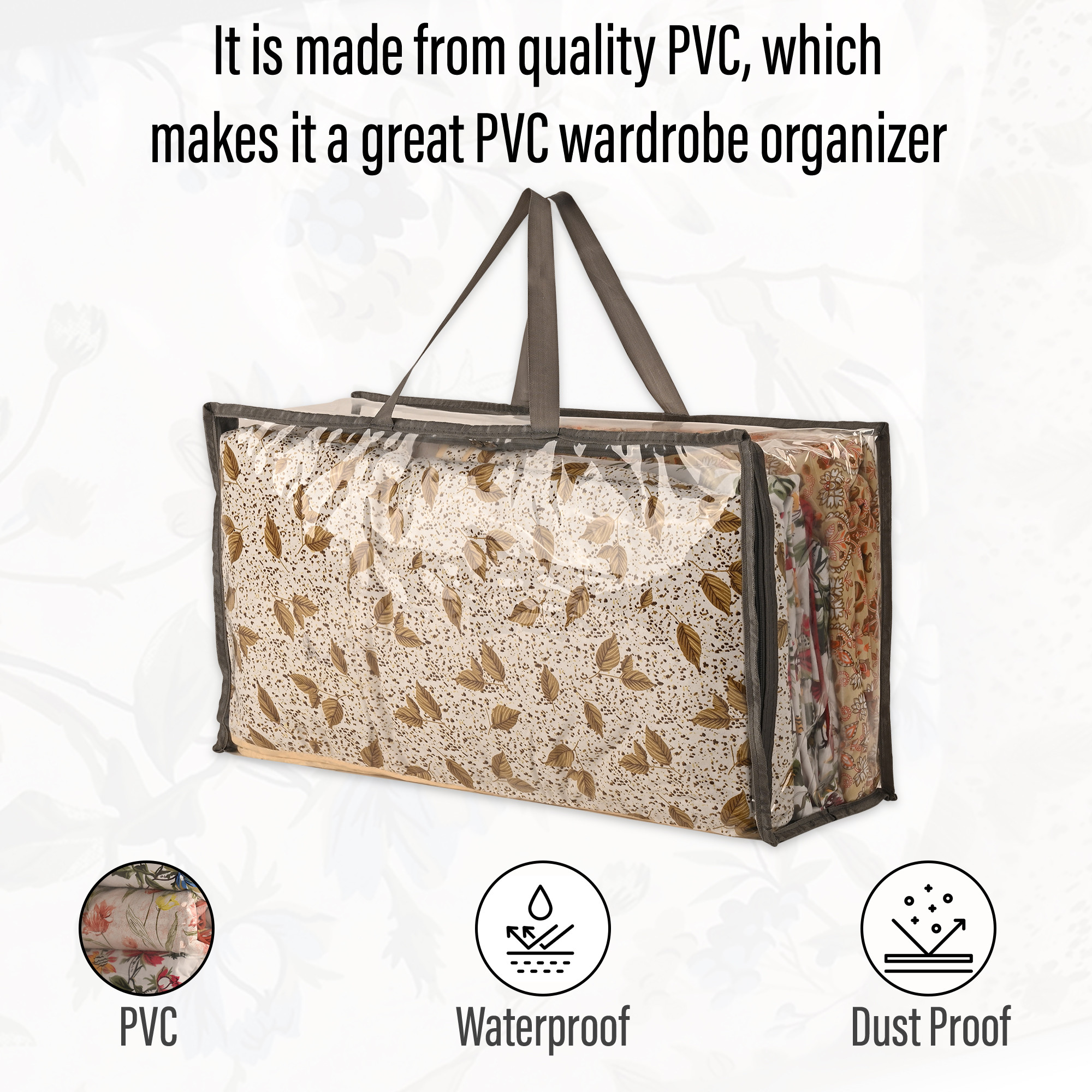 Kuber Industries Waterproof Storage Bags for Clothes  Wardrobe Organizer  Transparent Travel Organizer Bag with Handle  Large  Grey