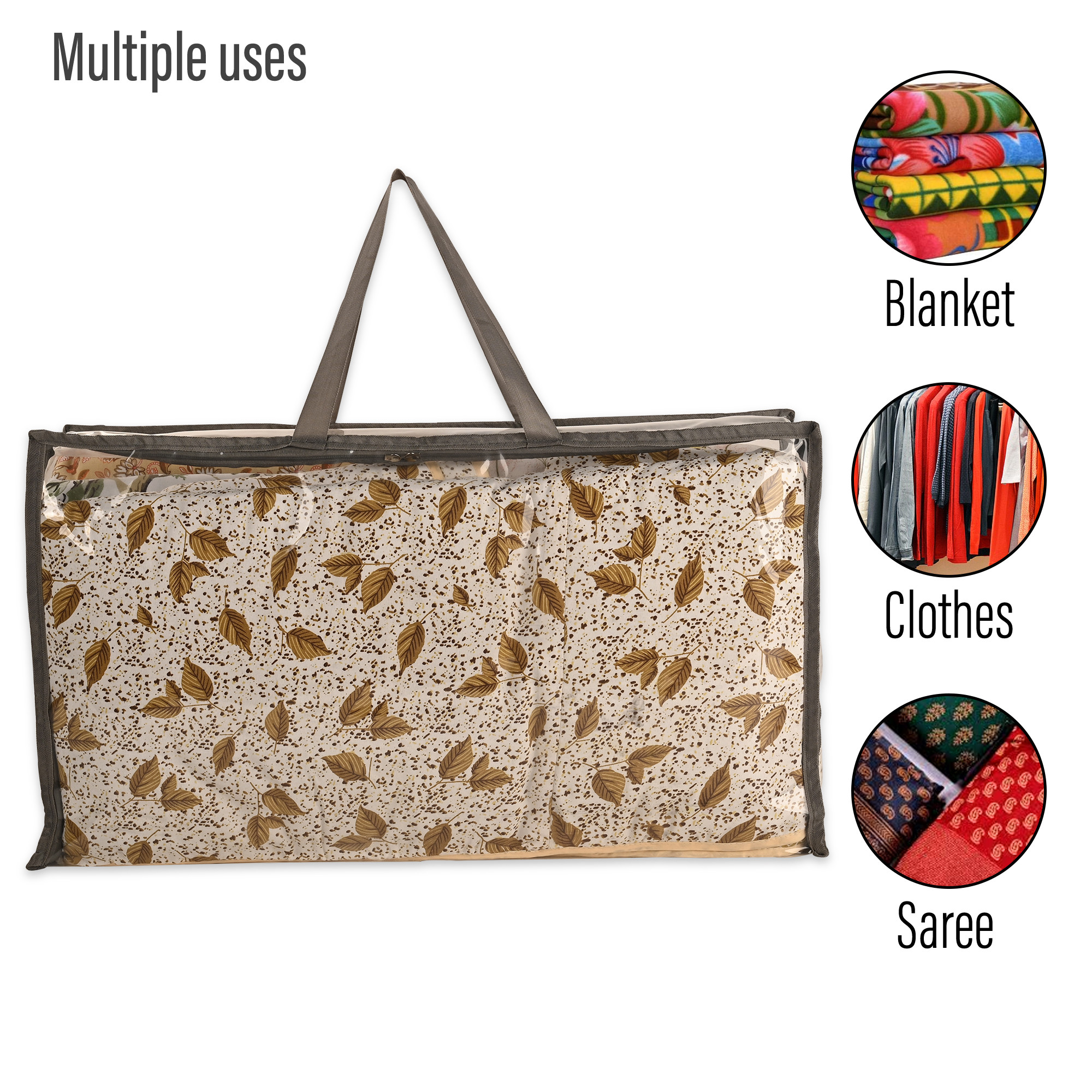 Kuber Industries Waterproof Storage Bags for Clothes  Wardrobe Organizer  Transparent Travel Organizer Bag with Handle  Large  Grey