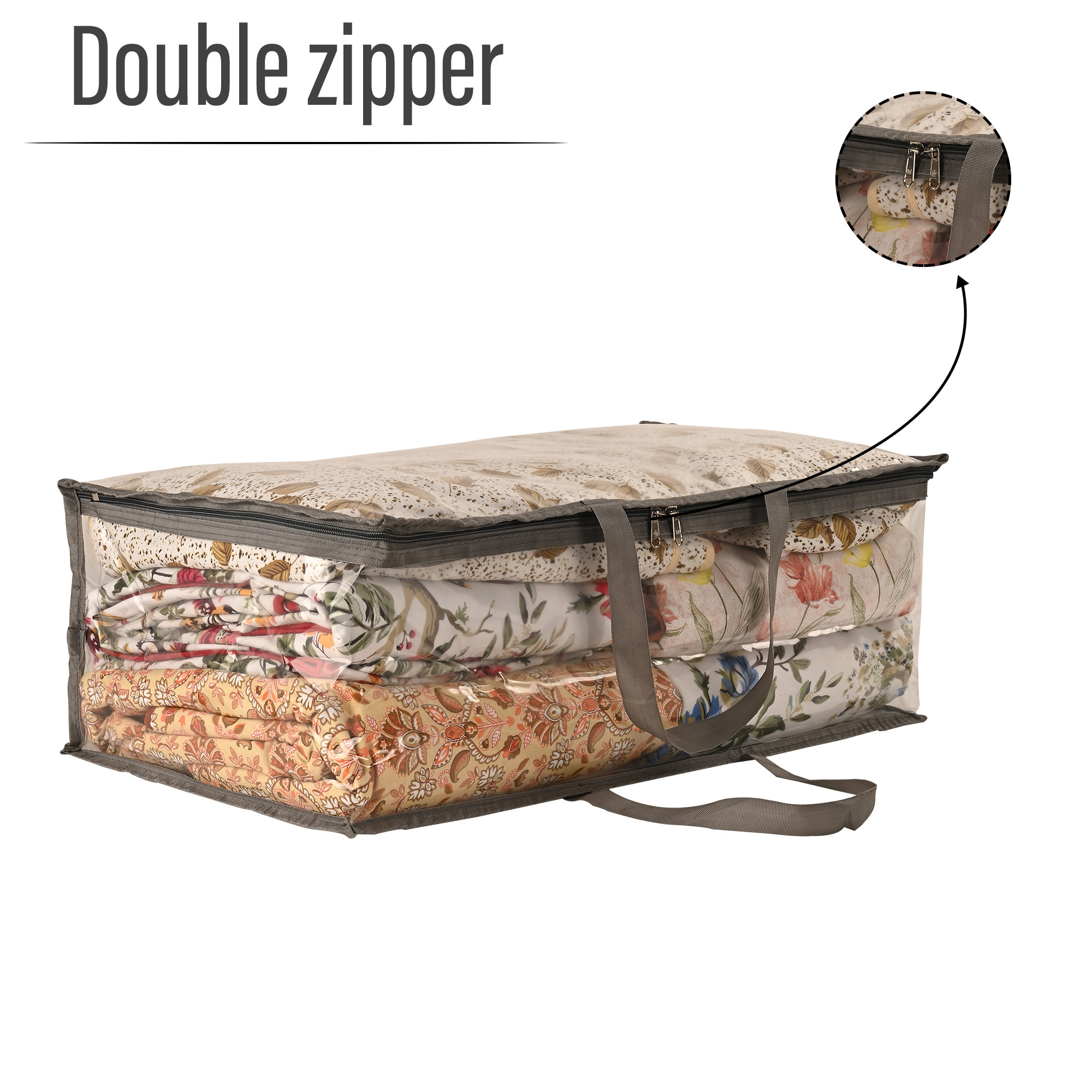 Kuber Industries Waterproof Storage Bags for Clothes  Wardrobe Organizer  Transparent Travel Organizer Bag with Handle  Large  Grey