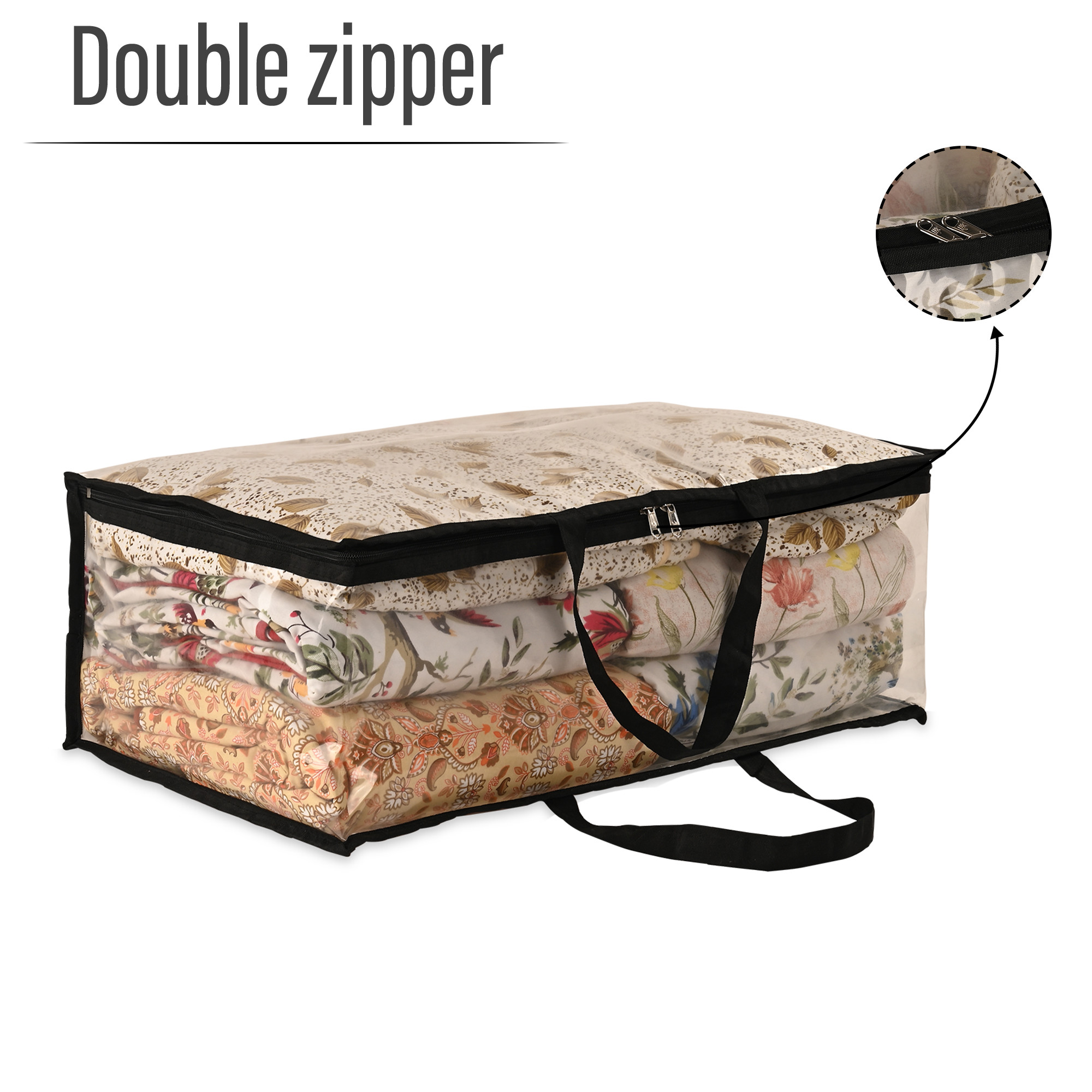 Kuber Industries Waterproof Storage Bags for Clothes  Wardrobe Organizer  Transparent Travel Organizer Bag with Handle  Large  Black