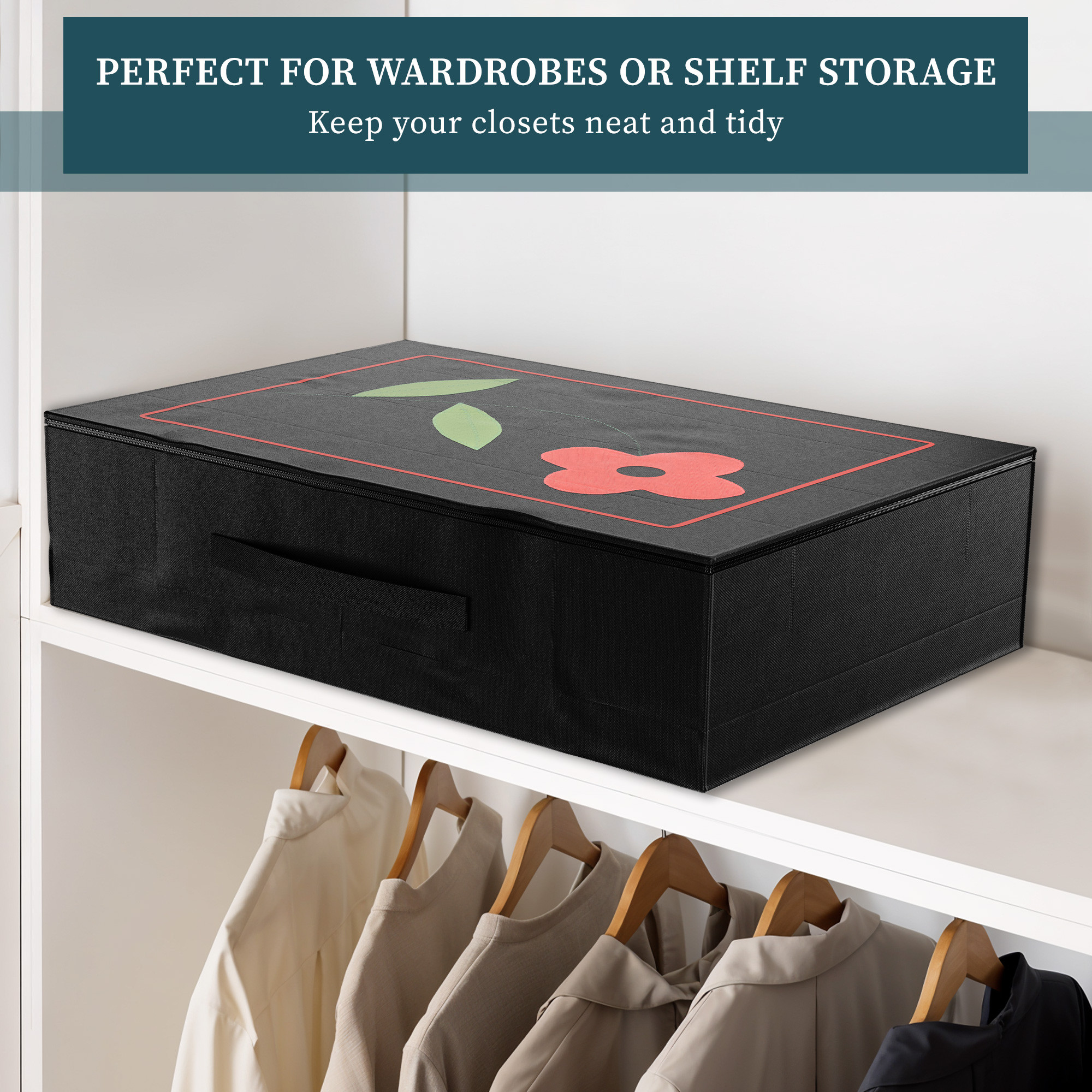 Kuber Industries Waterproof Wardrobe Saree Cover Organizer With Zip  Parachute Multipurpose Clothes Storage Bag For Suit Dresses  Lehenga  Flower Print - Black