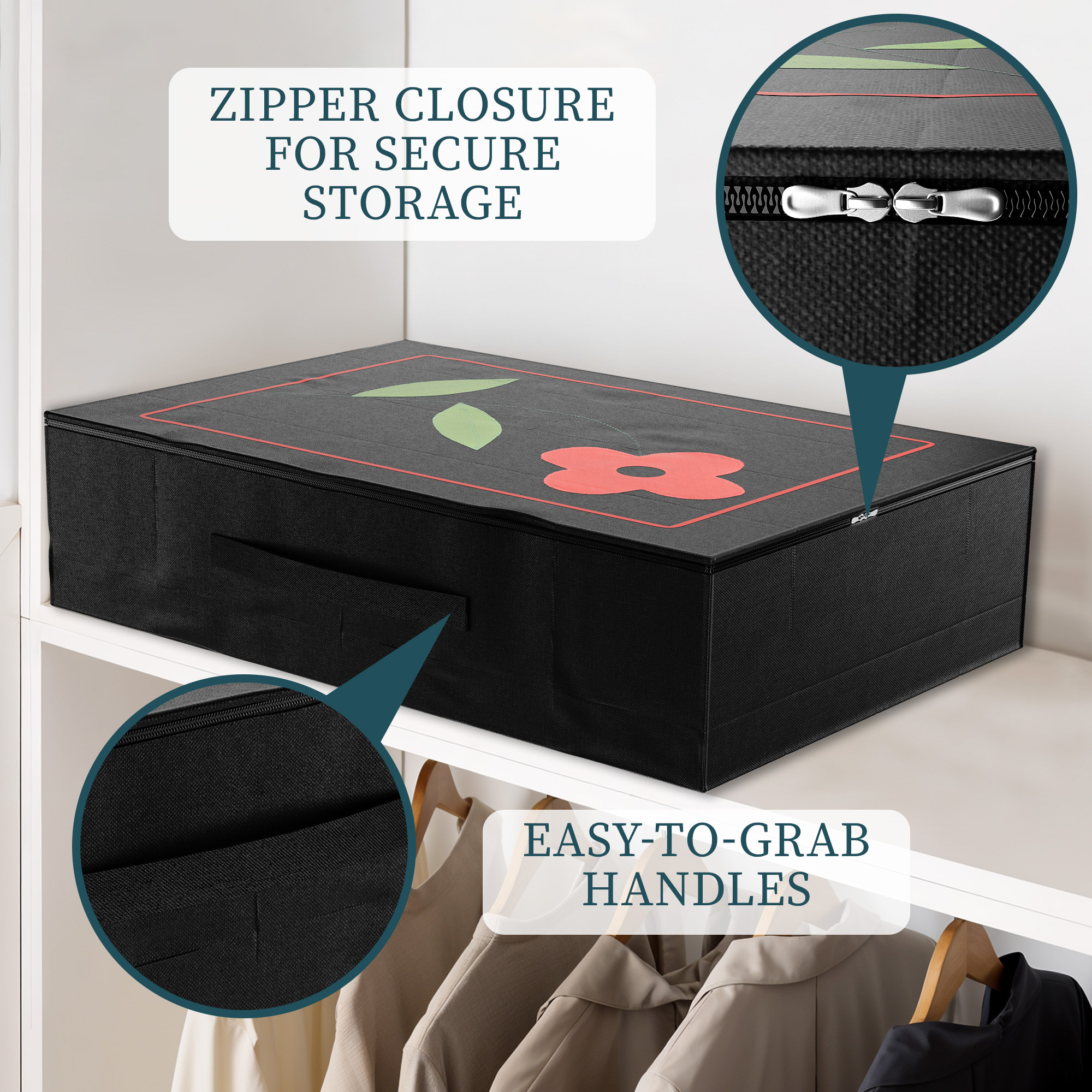 Kuber Industries Waterproof Wardrobe Saree Cover Organizer With Zip  Parachute Multipurpose Clothes Storage Bag For Suit Dresses  Lehenga  Flower Print - Black