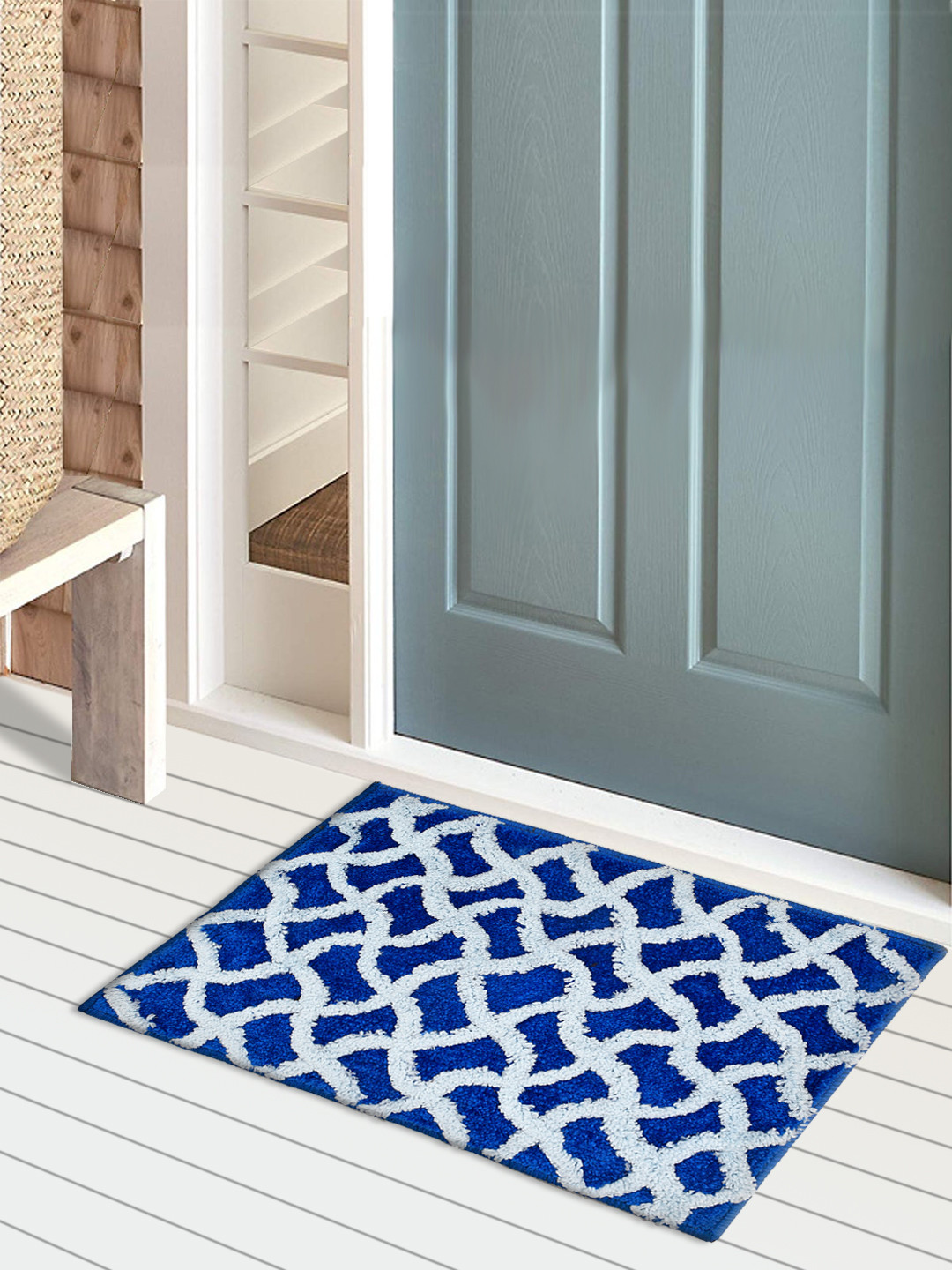 Kuber Industries Wave Design Multiuses Home Décor Non-Slip Velvet Door Mat (Blue)-47KM01329