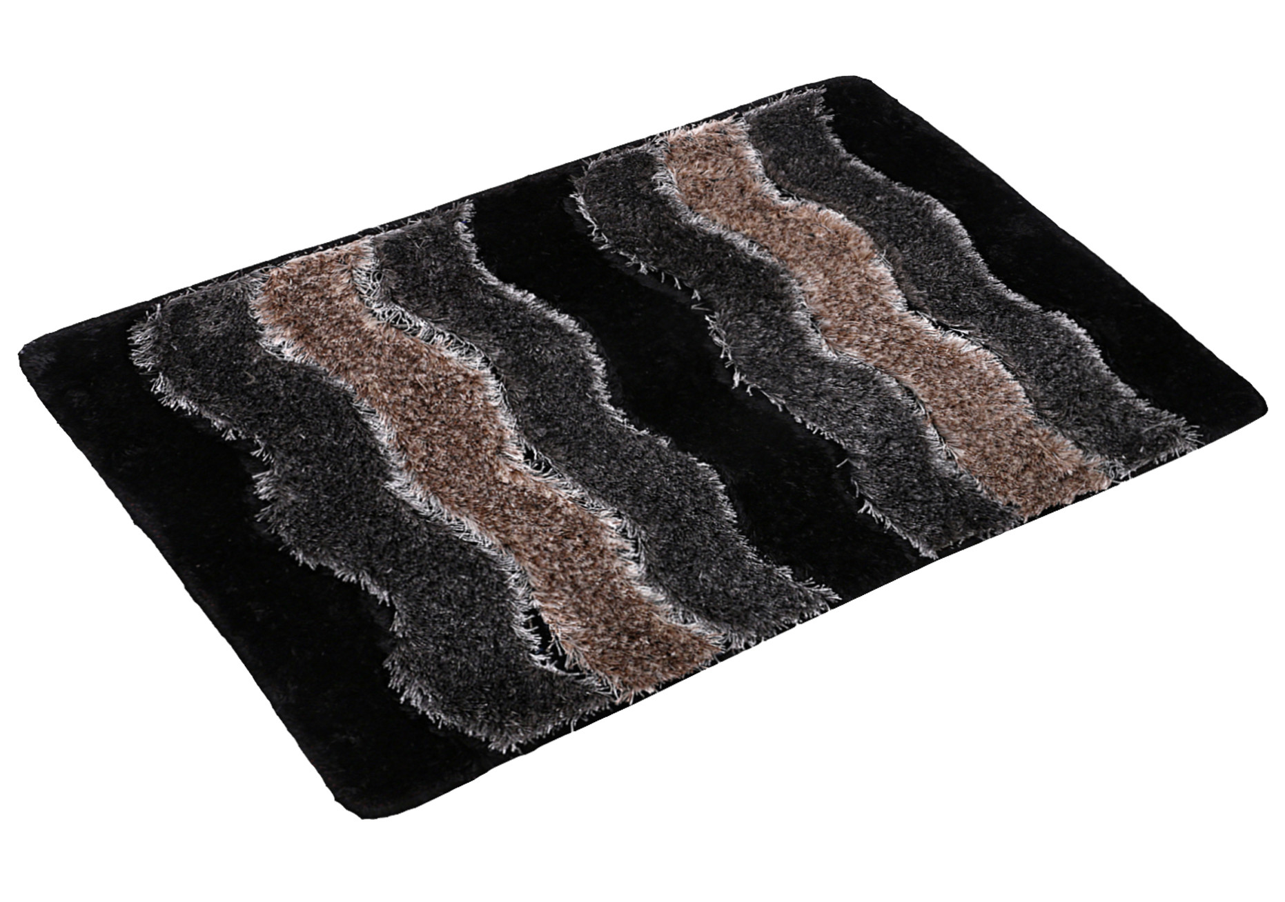 Kuber Industries Wave Design Soft, lightweigth Velvet Doormat/ Floor Mat (Black & Grey)