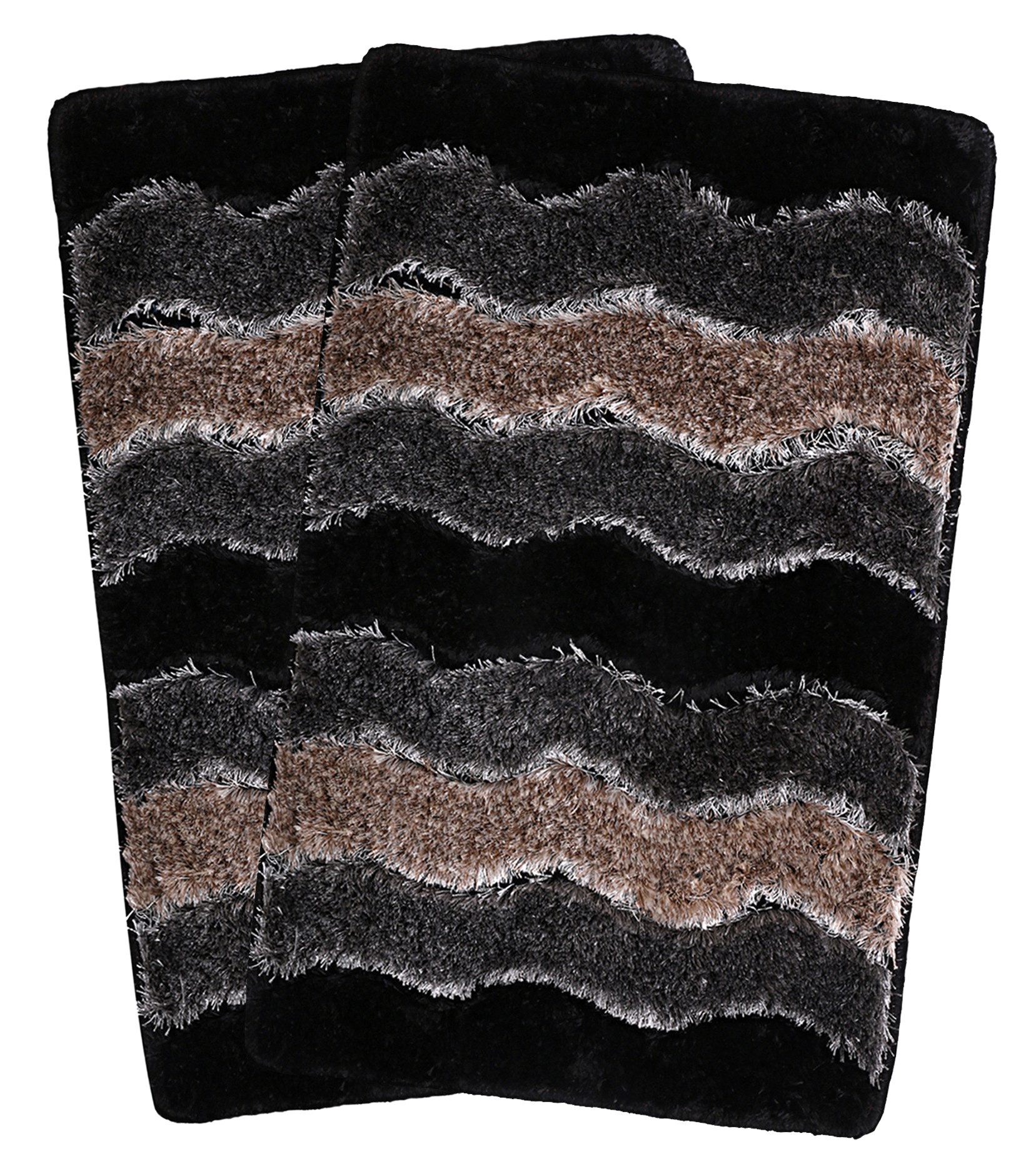 Kuber Industries Wave Design Soft, lightweigth Velvet Doormat/ Floor Mat (Black & Grey)