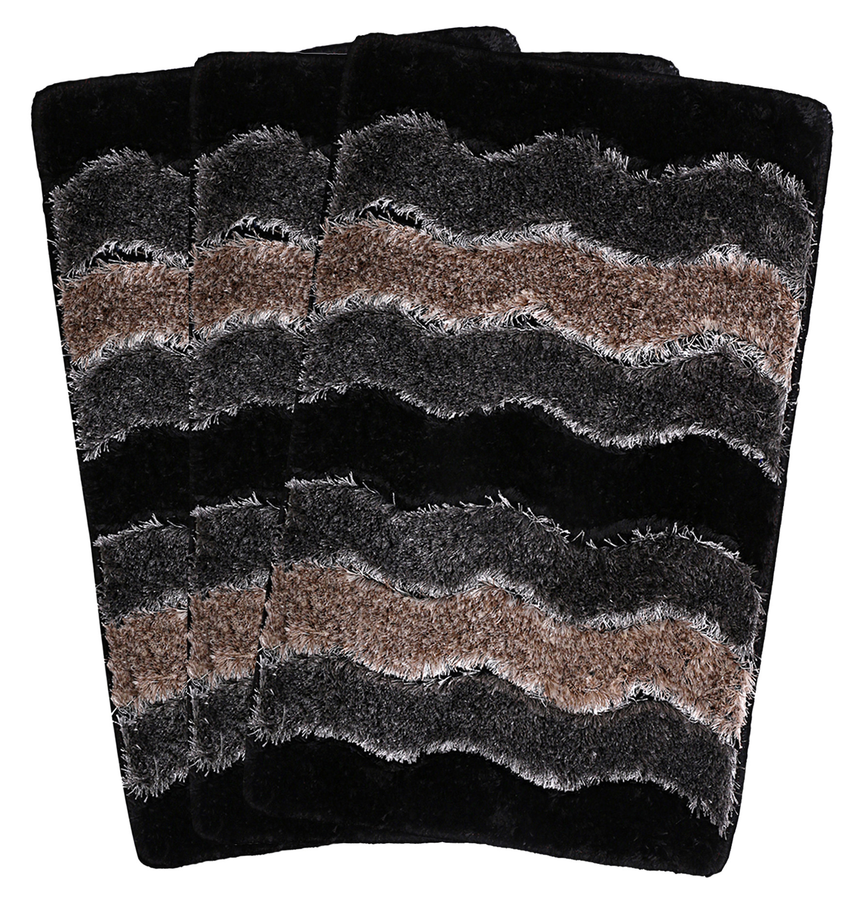 Kuber Industries Wave Design Soft, lightweigth Velvet Doormat/ Floor Mat (Black & Grey)