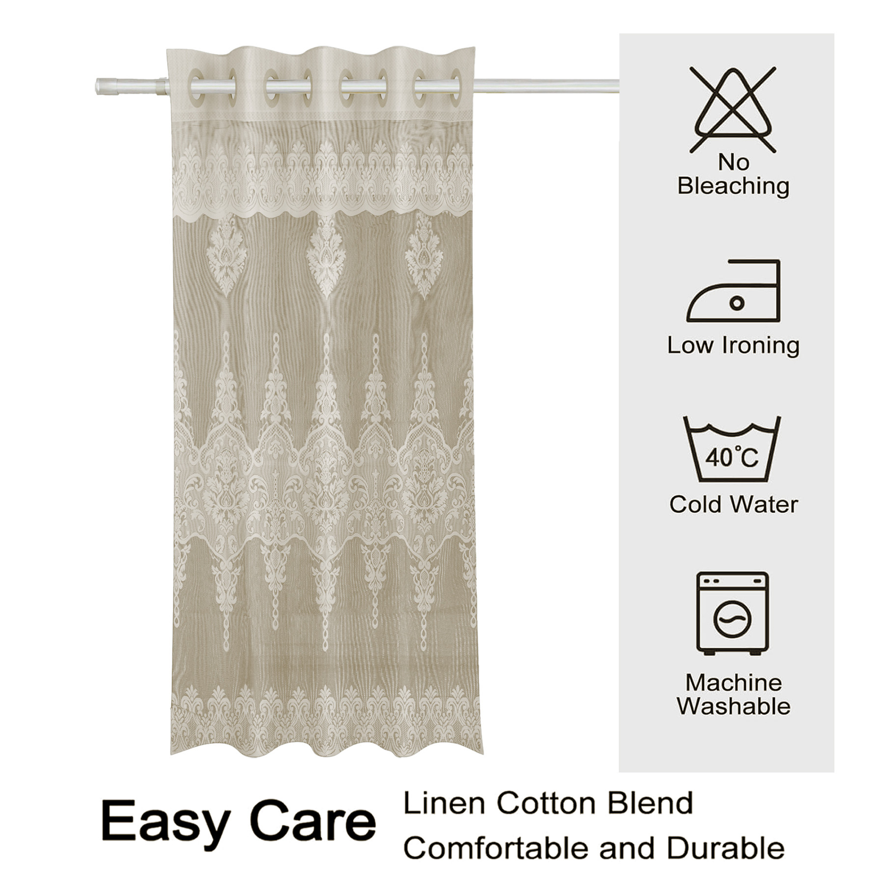 Kuber Industries Window Curtain  Darkening Window Curtains  Sheer Curtain with 8 Rings  Parda for Living Room  Drapes for Bedroom  Net Frill Window Curtain  5 Ft  SY15ZZ  Cream