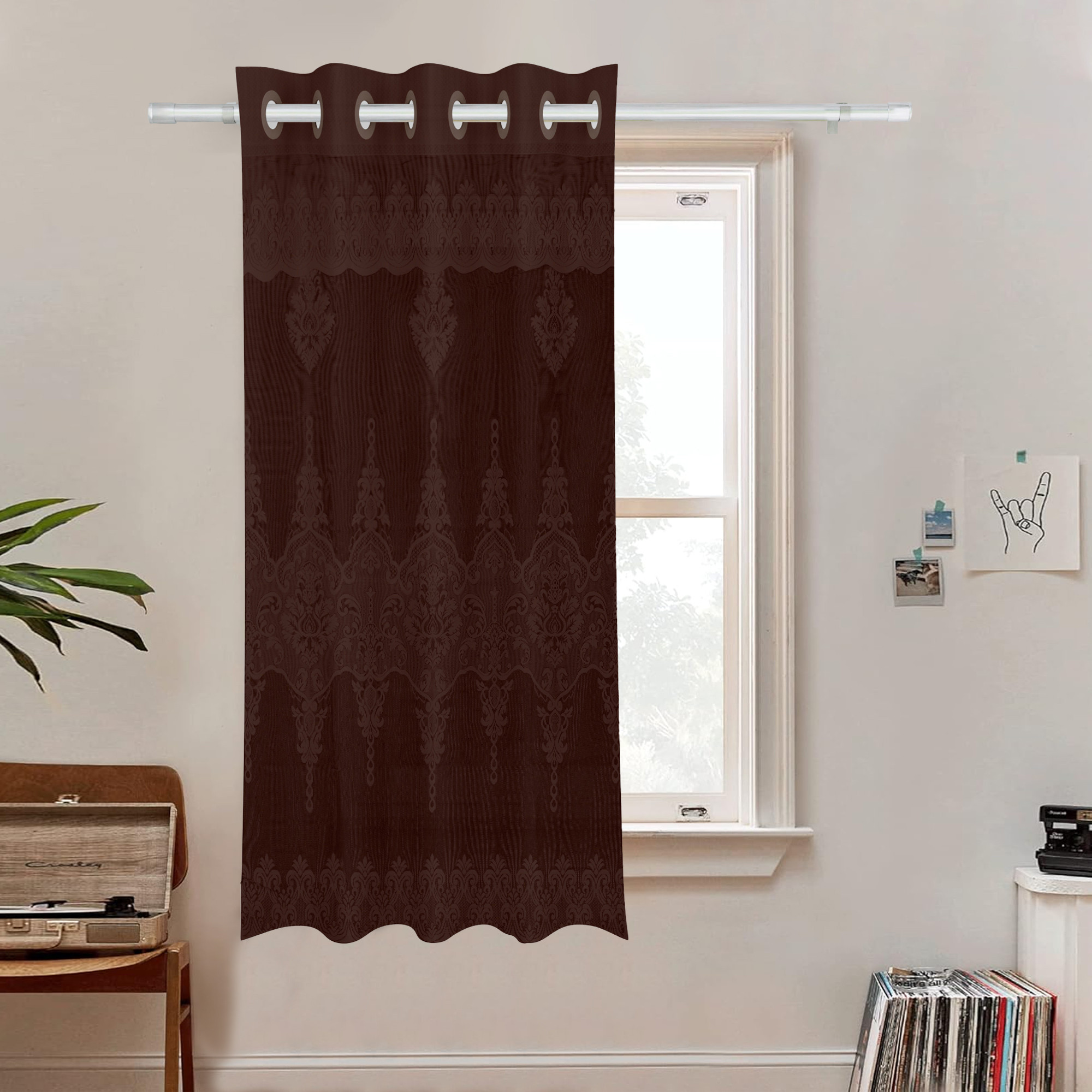 Kuber Industries Window Curtain | Darkening Window Curtains | Sheer Curtain with 8 Rings | Parda for Living Room | Drapes for Bedroom | Net Frill Window Curtain | 5 Ft | SY15ZZ | Brown