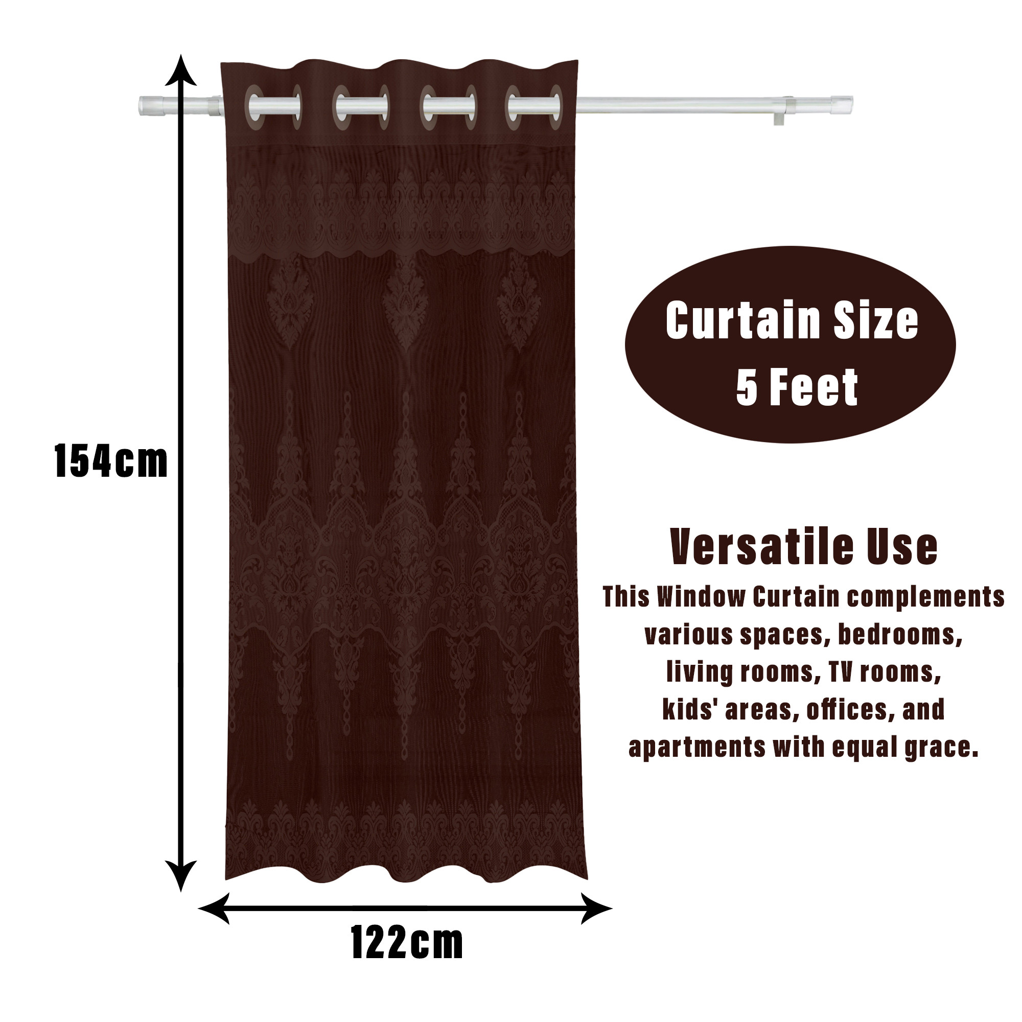 Kuber Industries Window Curtain | Darkening Window Curtains | Sheer Curtain with 8 Rings | Parda for Living Room | Drapes for Bedroom | Net Frill Window Curtain | 5 Ft | SY15ZZ | Brown