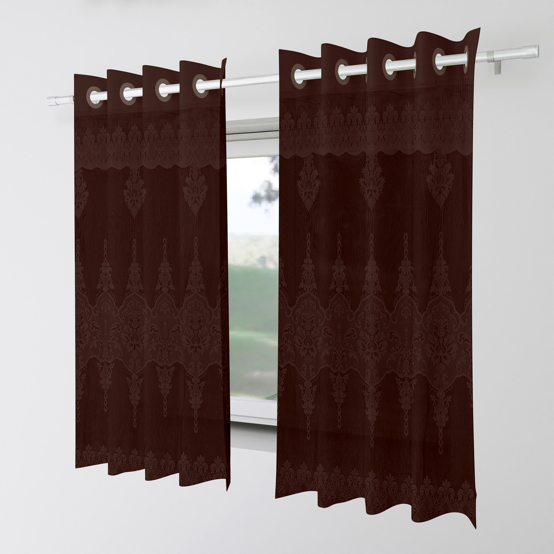 Kuber Industries Window Curtain | Darkening Window Curtains | Sheer Curtain with 8 Rings | Parda for Living Room | Drapes for Bedroom | Net Frill Window Curtain | 5 Ft | SY15ZZ | Brown