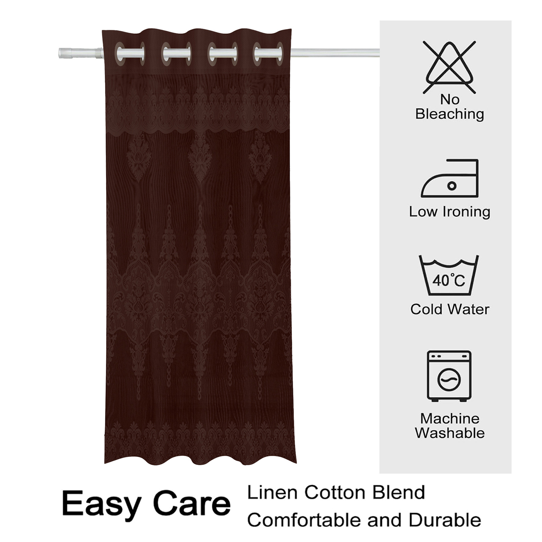 Kuber Industries Window Curtain | Darkening Window Curtains | Sheer Curtain with 8 Rings | Parda for Living Room | Drapes for Bedroom | Net Frill Window Curtain | 5 Ft | SY15ZZ | Brown