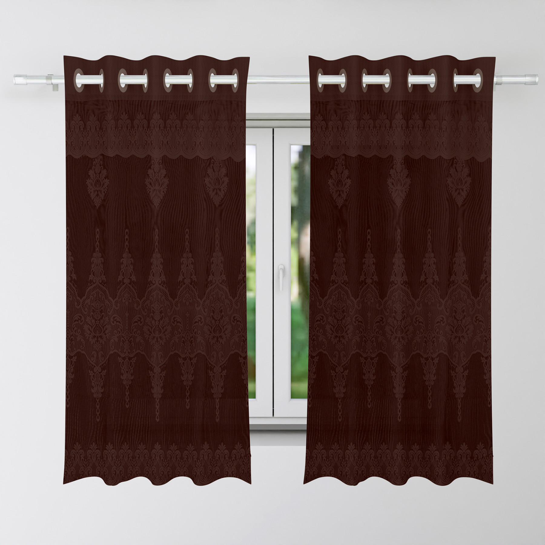 Kuber Industries Window Curtain | Darkening Window Curtains | Sheer Curtain with 8 Rings | Parda for Living Room | Drapes for Bedroom | Net Frill Window Curtain | 5 Ft | SY15ZZ | Brown