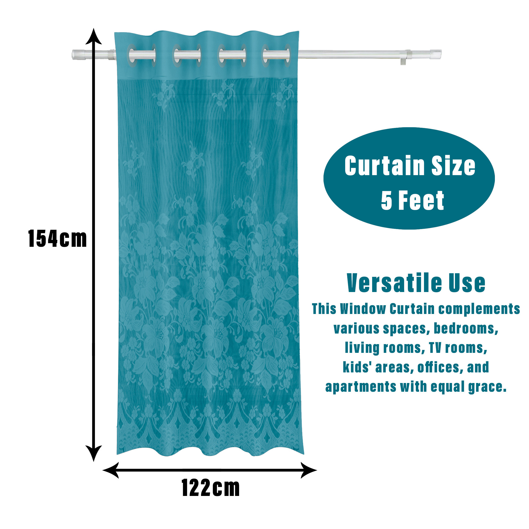 Kuber Industries Window Curtain | Darkening Window Curtains | Sheer Curtain with 8 Rings | Parda for Living Room | Drapes for Bedroom | Net Frill Window Curtain | 5 Ft | SY27 | Green