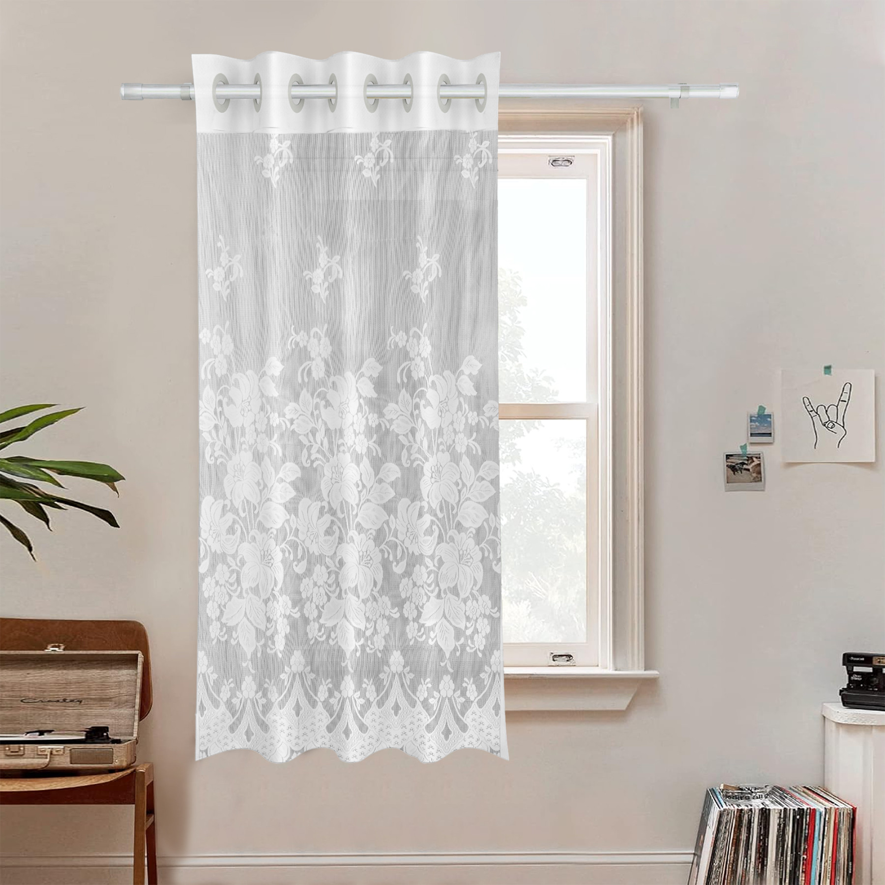 Kuber Industries Window Curtain | Darkening Window Curtains | Sheer Curtain with 8 Rings | Parda for Living Room | Drapes for Bedroom | Net Frill Window Curtain | 5 Ft | SY27 | White