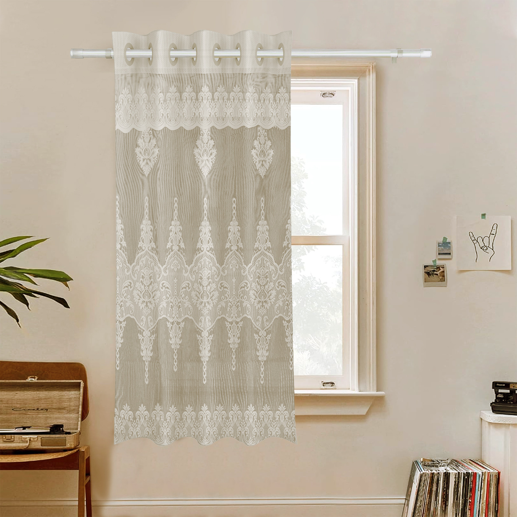 Kuber Industries Window Curtain | Darkening Window Curtains | Sheer Curtain with 8 Rings | Parda for Living Room | Drapes for Bedroom | Net Frill Window Curtain | 5 Ft | SY15ZZ | Cream