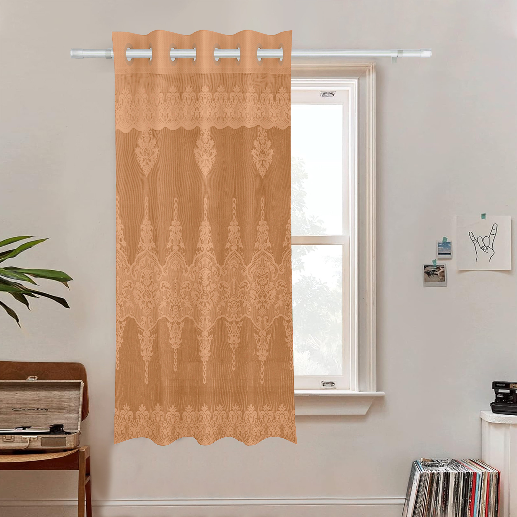 Kuber Industries Window Curtain | Darkening Window Curtains | Sheer Curtain with 8 Rings | Parda for Living Room | Drapes for Bedroom | Net Frill Window Curtain | 5 Ft | SY15ZZ | Golden