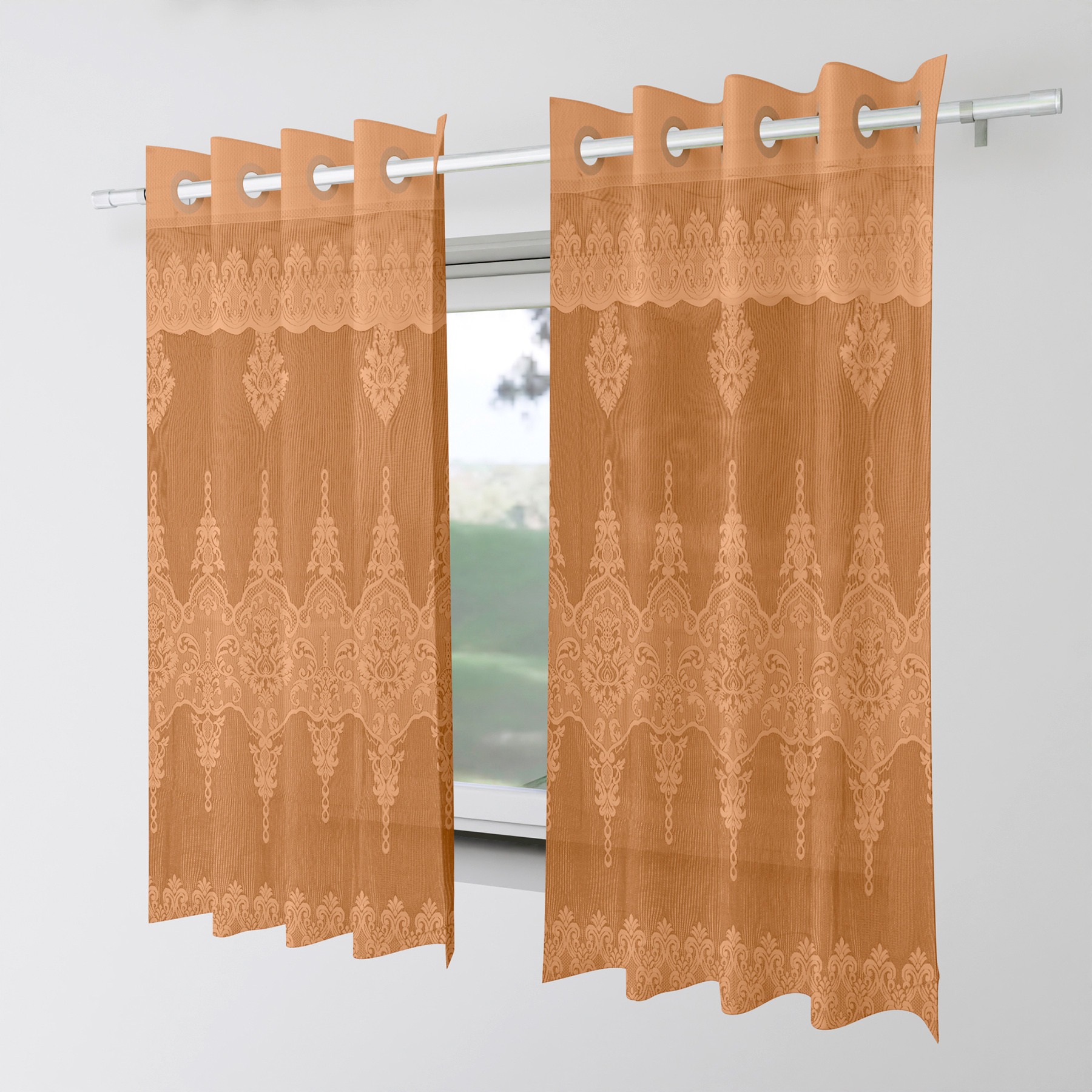 Kuber Industries Window Curtain | Darkening Window Curtains | Sheer Curtain with 8 Rings | Parda for Living Room | Drapes for Bedroom | Net Frill Window Curtain | 5 Ft | SY15ZZ | Golden