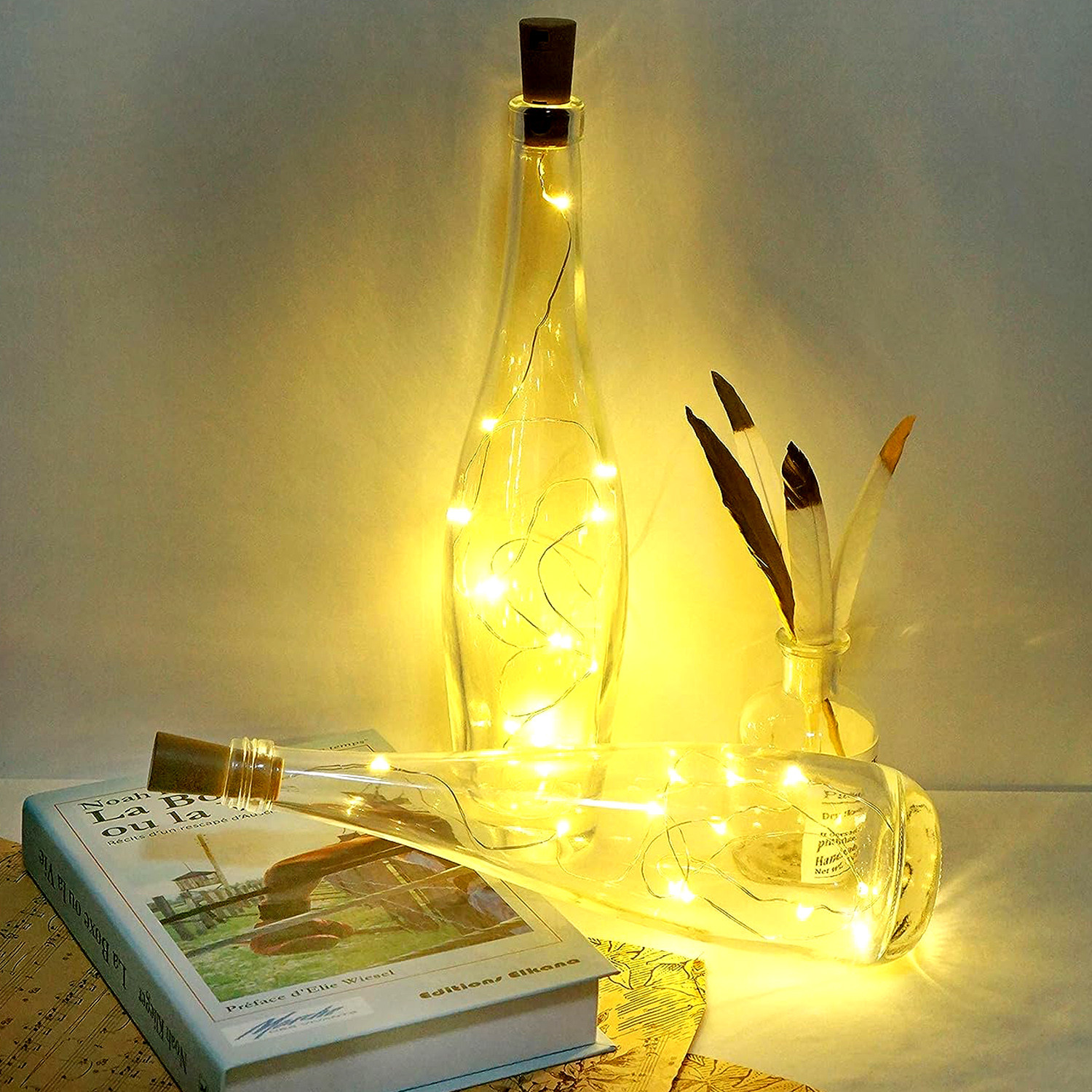 Kuber Industries Wine Bottle String Lights | 20 LED Bottle Cork Copper Wire String Lights | Wine Bottle Lights for Home Decoartion | Battery Powered | Warm White