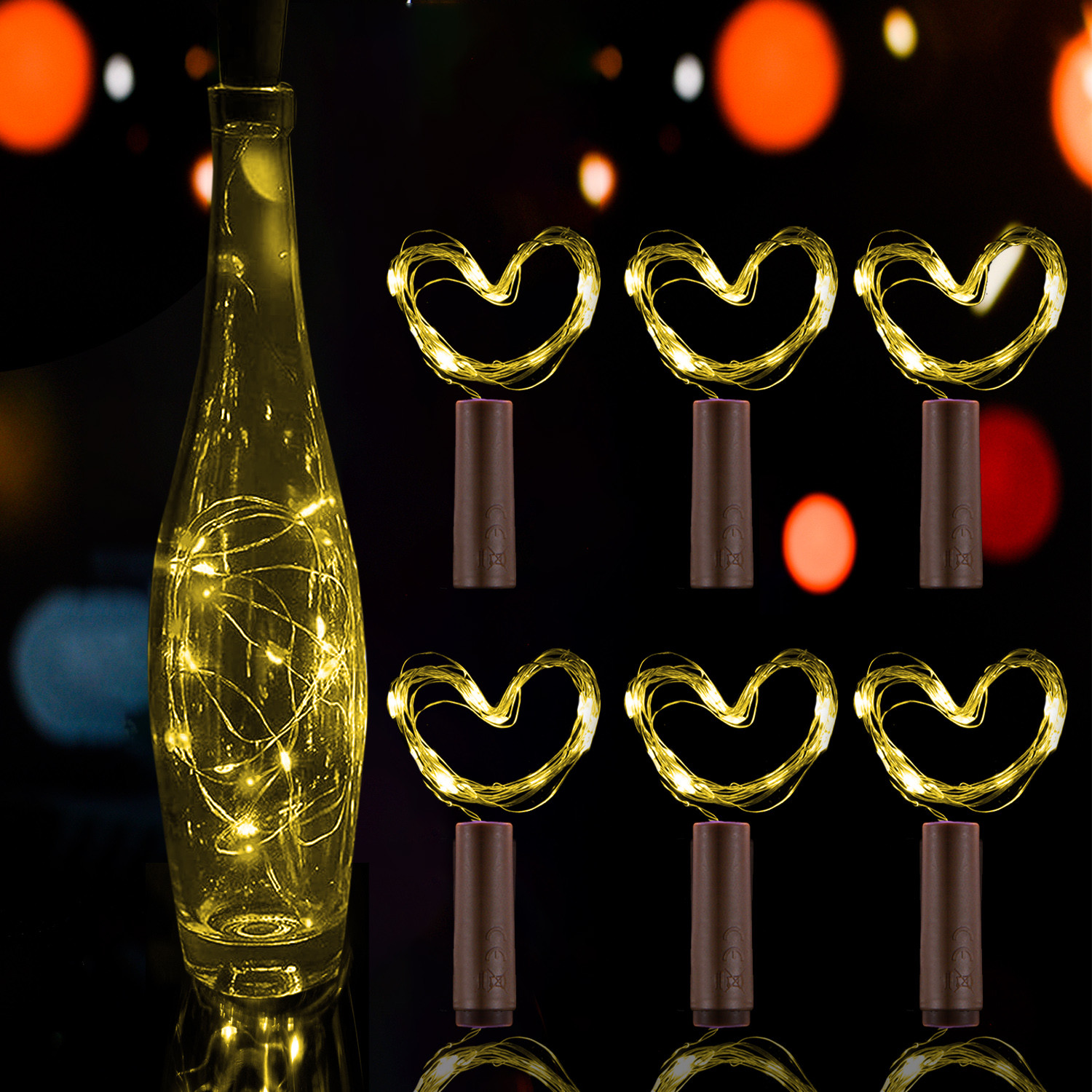 Kuber Industries Wine Bottle String Lights | 20 LED Bottle Cork Copper Wire String Lights | Wine Bottle Lights for Home Decoartion | Battery Powered | Warm White